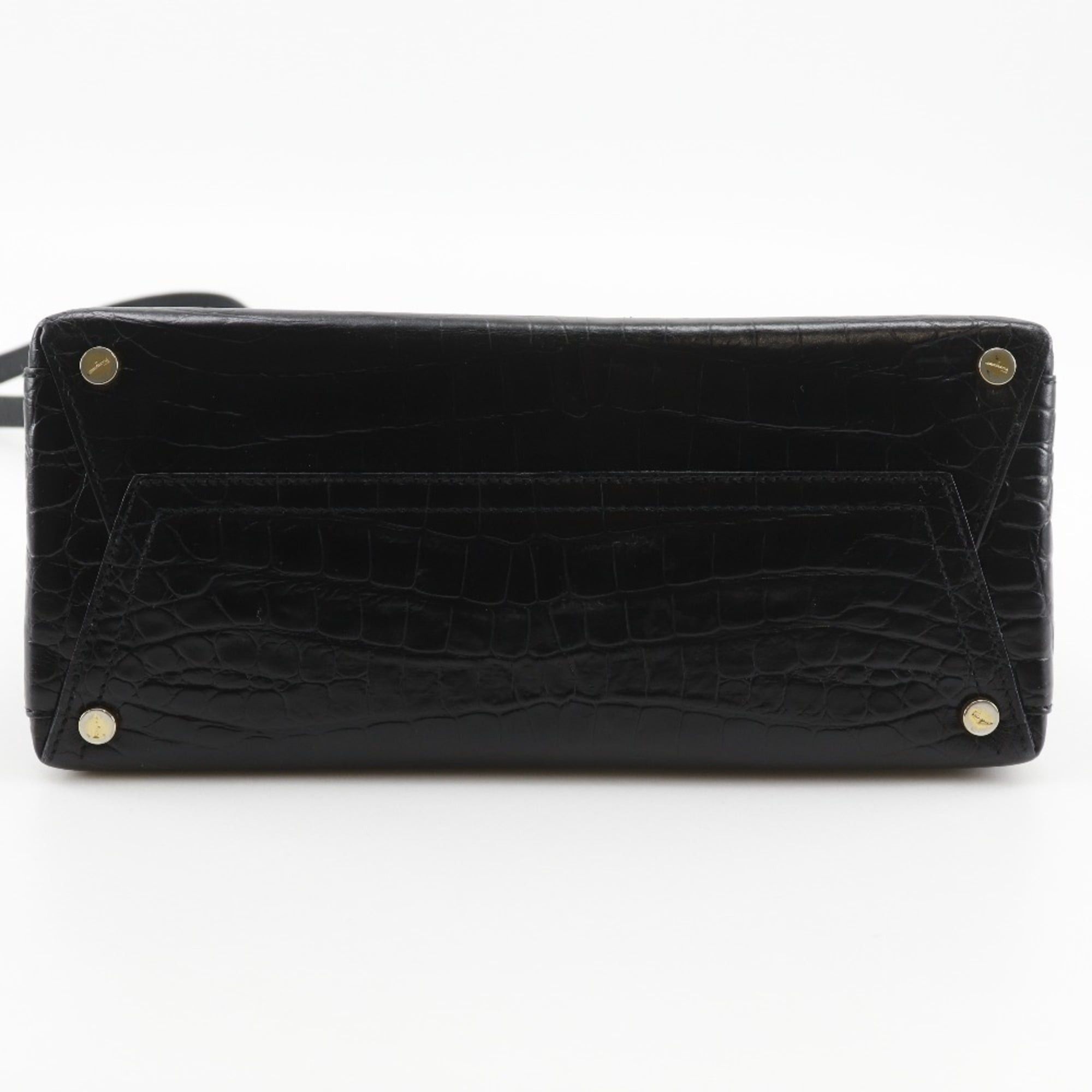 Salvatore Ferragamo Salvatore Ferragamo Vara Handbag, 2-Way Shoulder Bag AQ-21 8252, Embossed Leather, Black, Crossbody, Magnetic closure, Women's Size ONE SIZE - 10 Thumbnail
