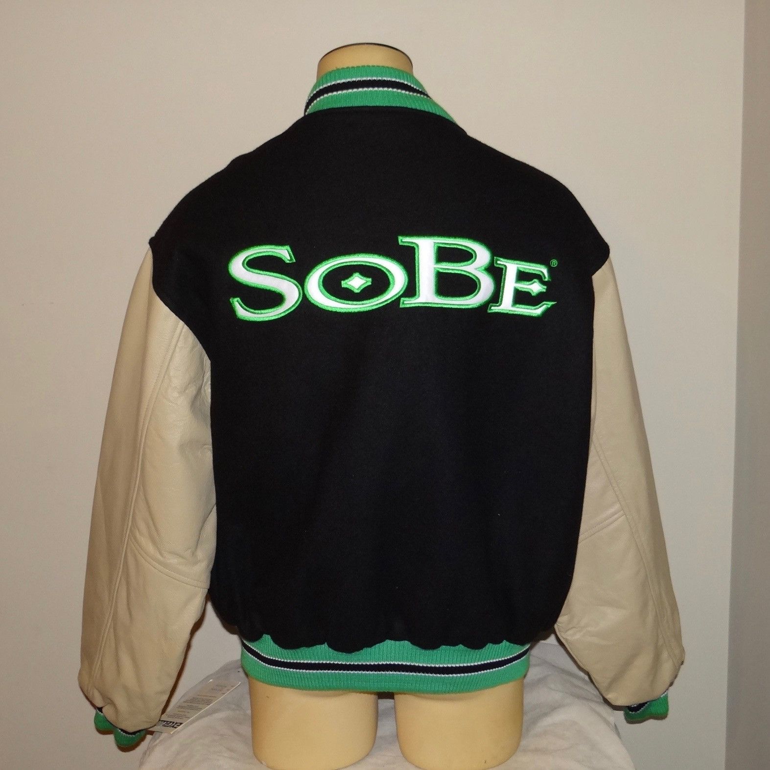 Vintage 1990's good SOBE Lizard Team Excelled Leather Varsity Jacket