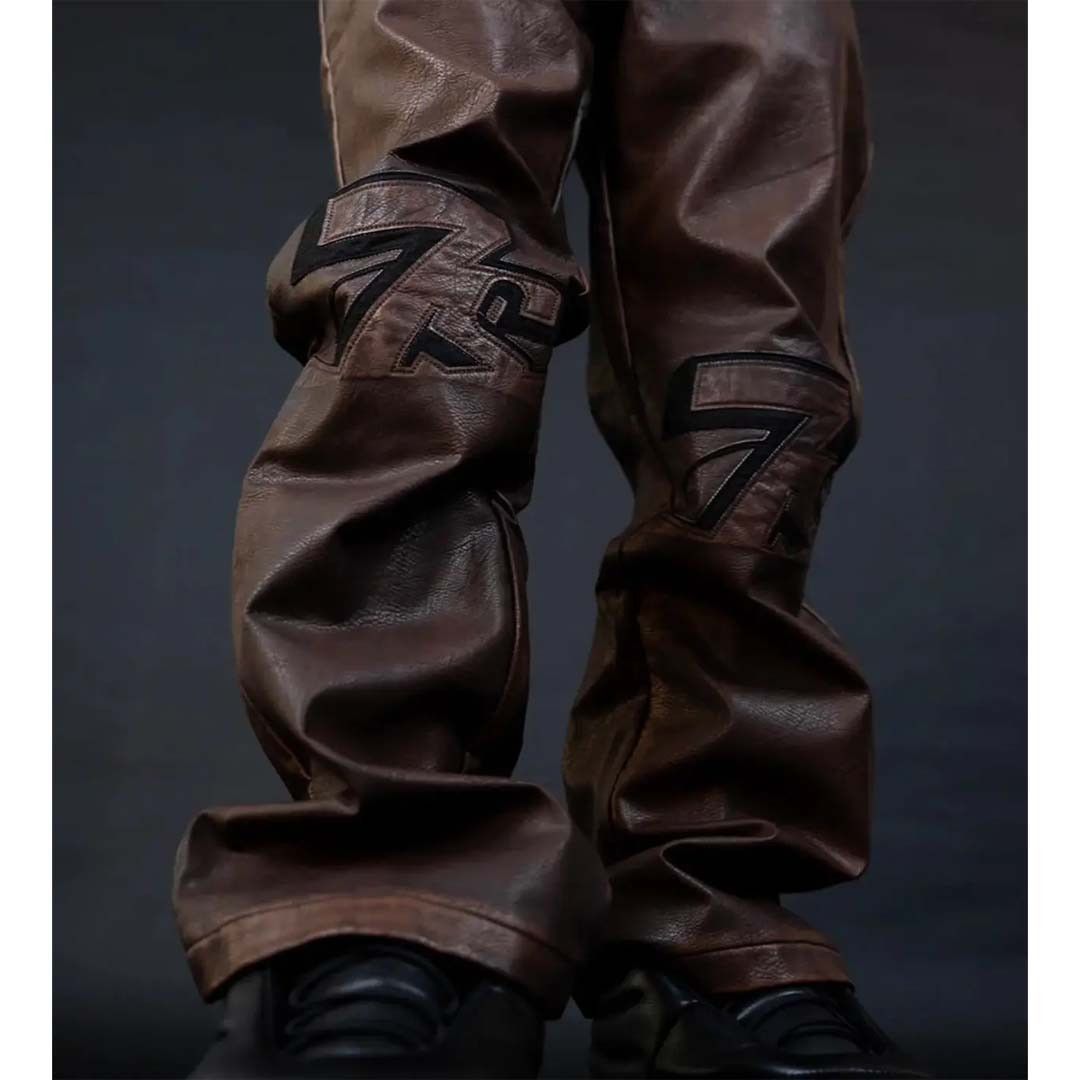 TRIPLE SEVENS Brown Leather PU Pants Size US 36 / EU 52 - 3 Thumbnail