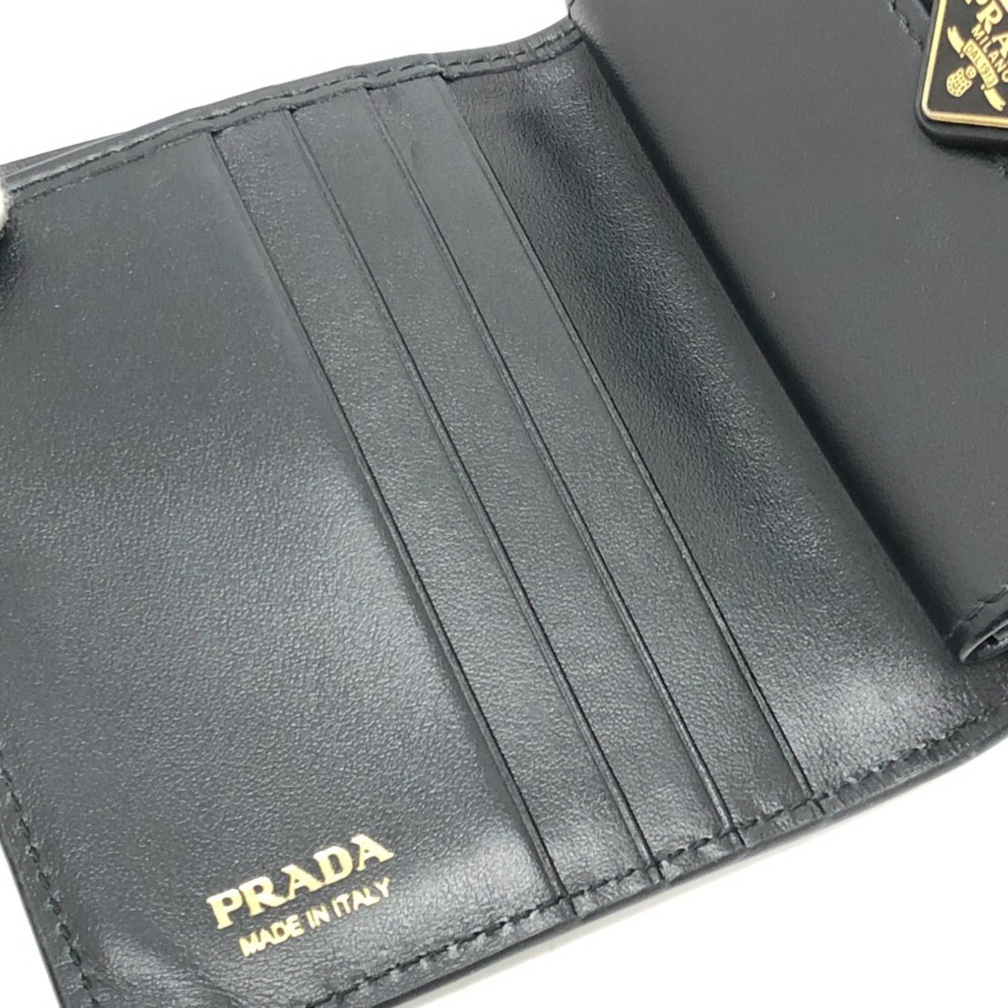 Prada PRADA 1MV204 Triangle Plate Wallet, Mini Compact Gold Hardware, Bifold Leather Men's, Black Size ONE SIZE - 12 Thumbnail
