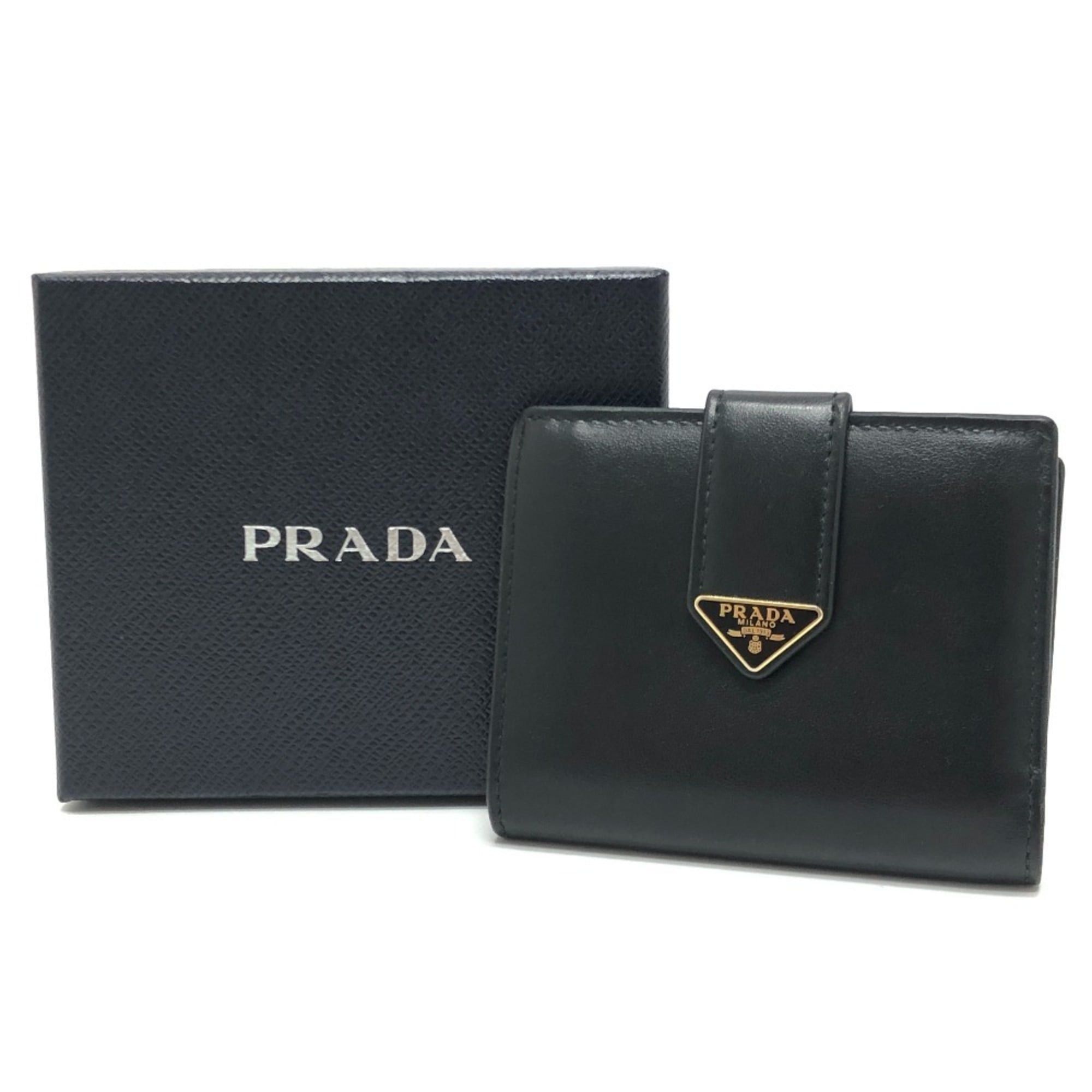 Prada PRADA 1MV204 Triangle Plate Wallet, Mini Compact Gold Hardware, Bifold Leather Men's, Black Size ONE SIZE - 16 Thumbnail