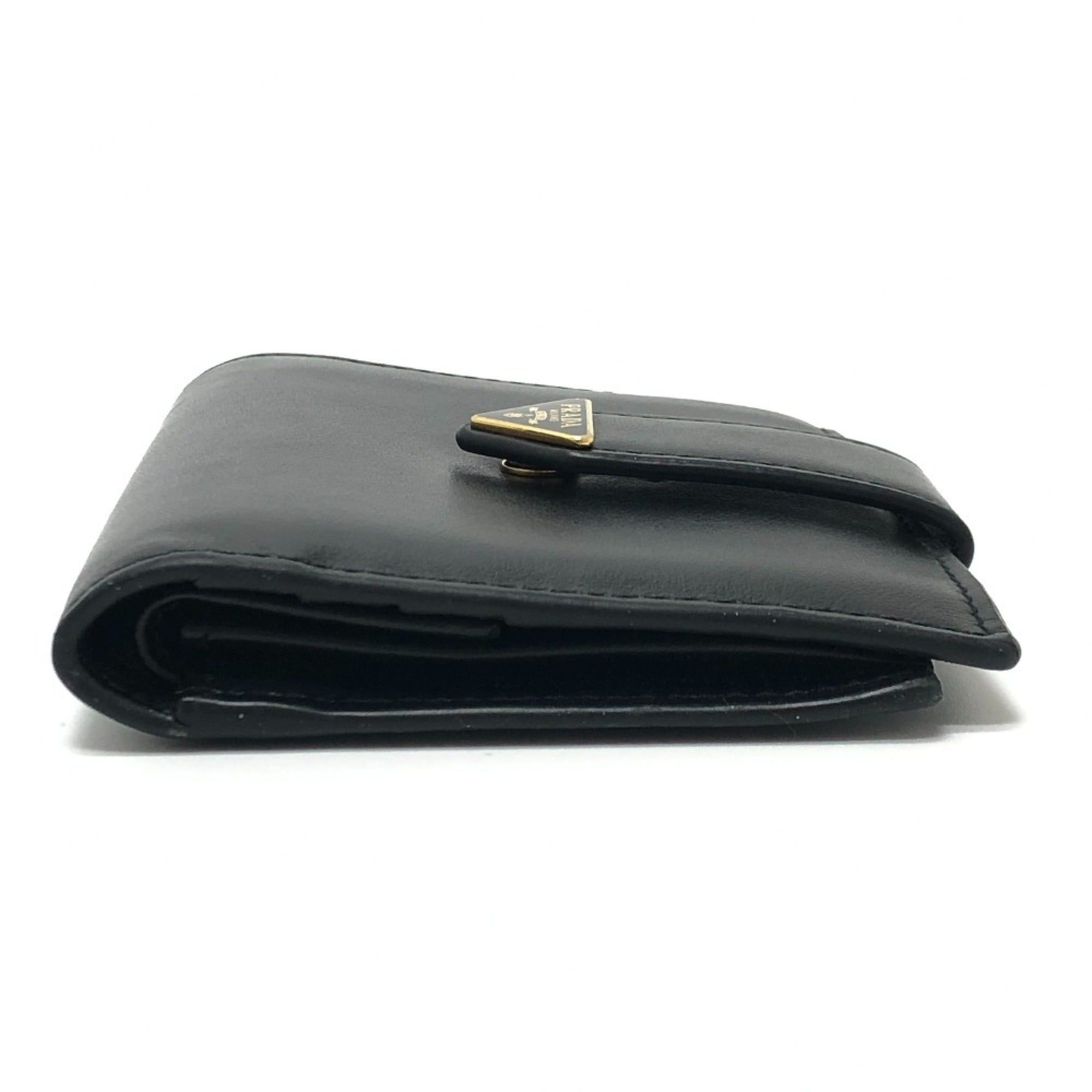 Prada PRADA 1MV204 Triangle Plate Wallet, Mini Compact Gold Hardware, Bifold Leather Men's, Black Size ONE SIZE - 4 Thumbnail