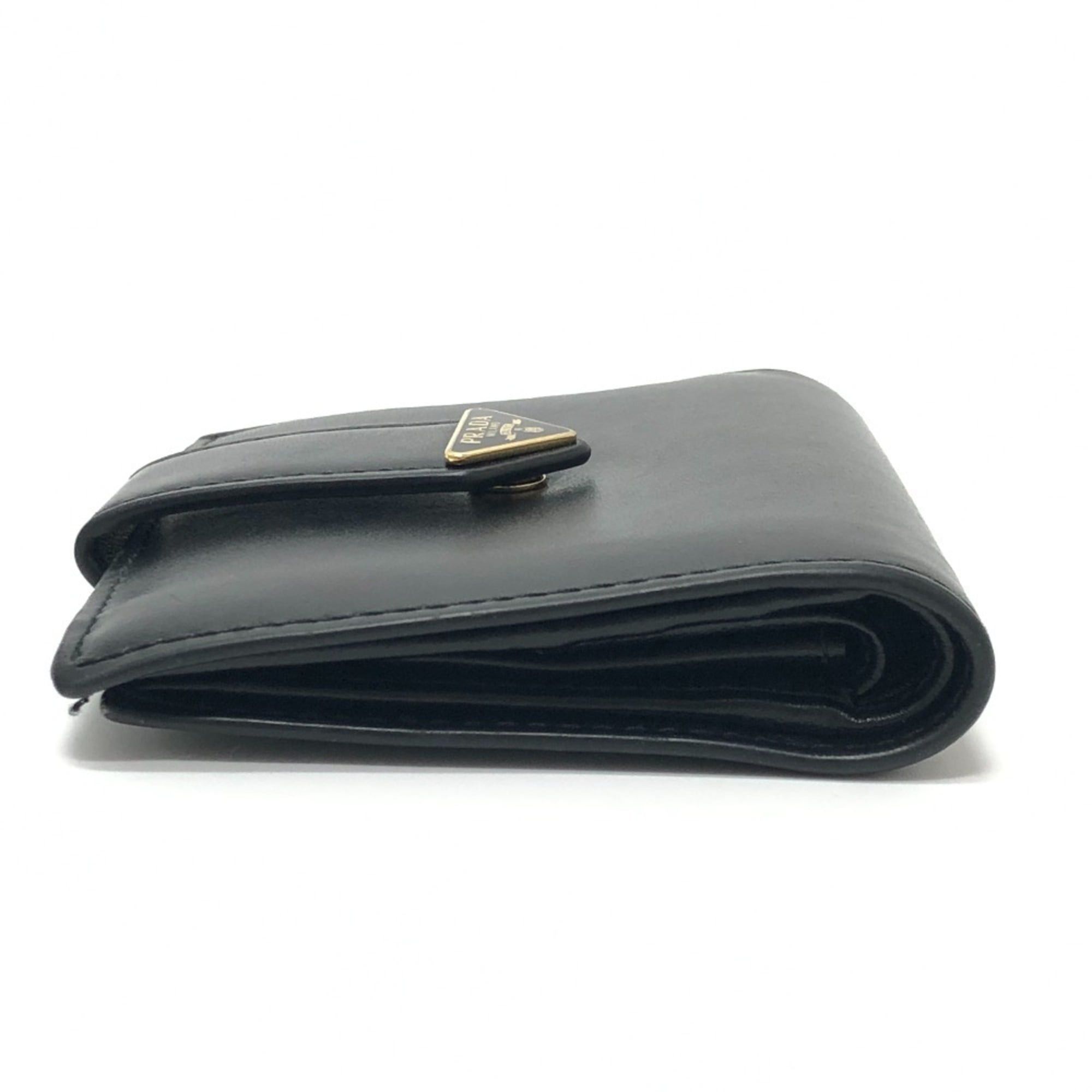 Prada PRADA 1MV204 Triangle Plate Wallet, Mini Compact Gold Hardware, Bifold Leather Men's, Black Size ONE SIZE - 3 Thumbnail