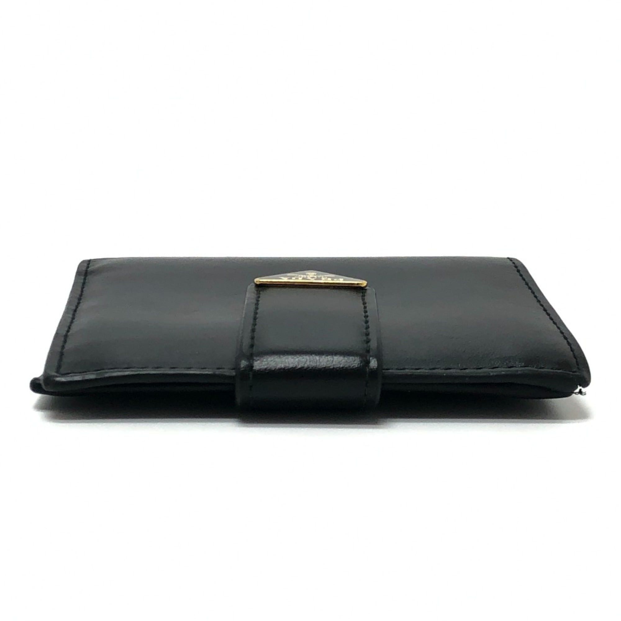 Prada PRADA 1MV204 Triangle Plate Wallet, Mini Compact Gold Hardware, Bifold Leather Men's, Black Size ONE SIZE - 6 Thumbnail