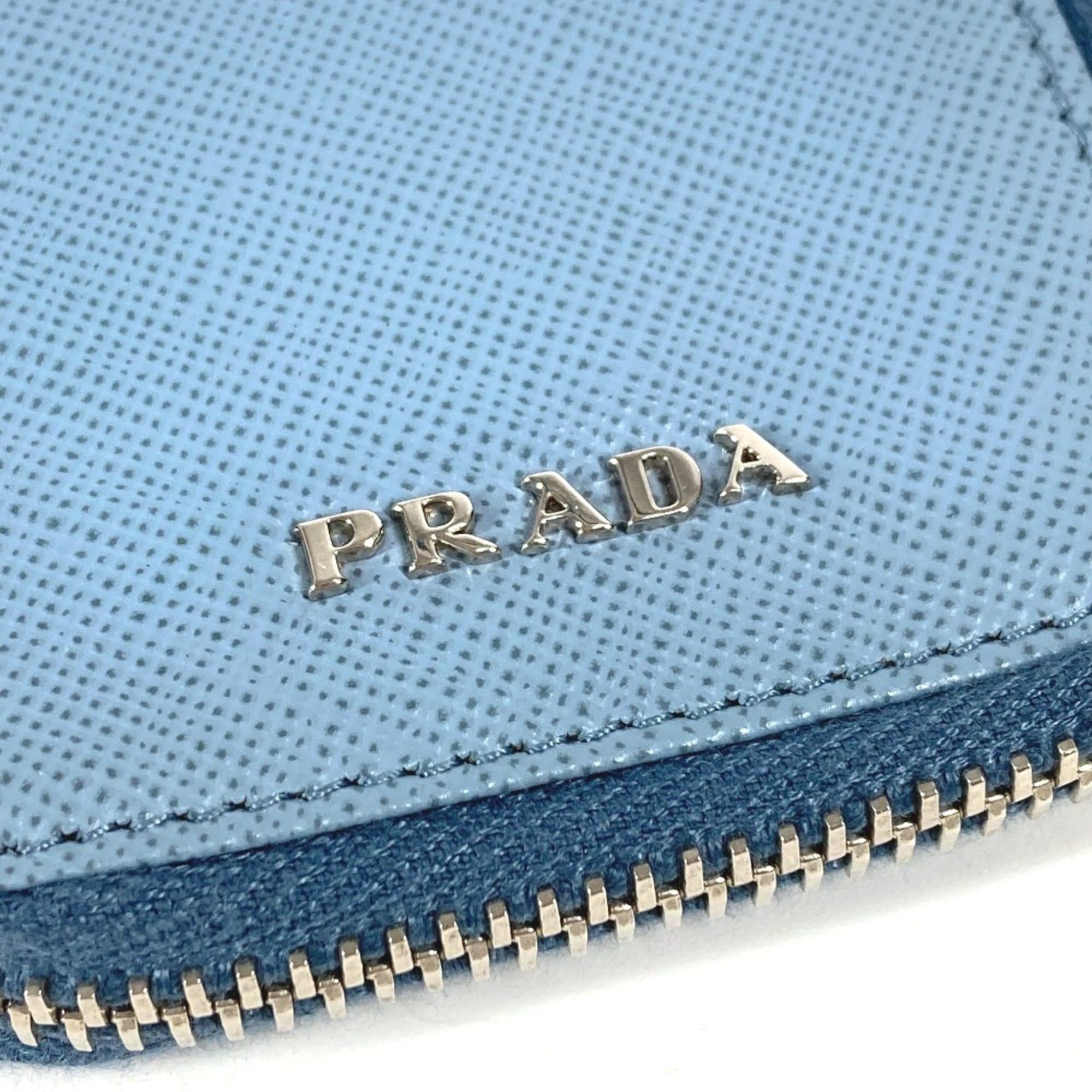 Prada Prada Round Zipper Key Case with Strap, Logo, 6-Piece Case, Leather, Men's/Women's, Blue Size ONE SIZE - 4 Thumbnail