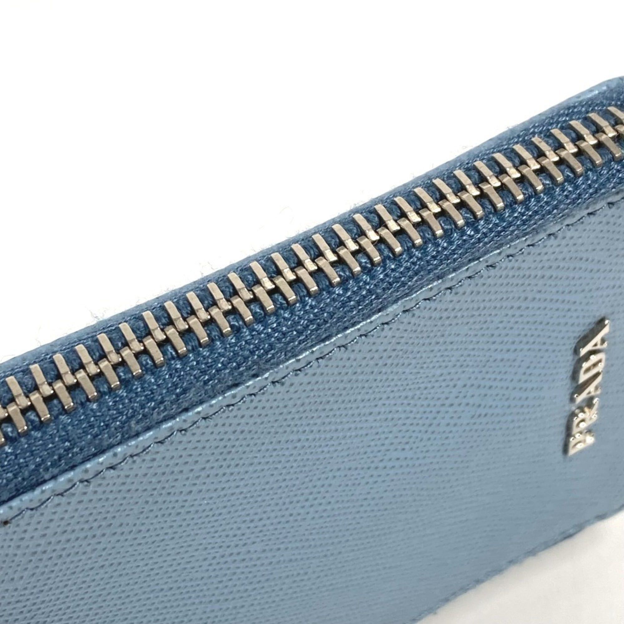 Prada Prada Round Zipper Key Case with Strap, Logo, 6-Piece Case, Leather, Men's/Women's, Blue Size ONE SIZE - 7 Thumbnail