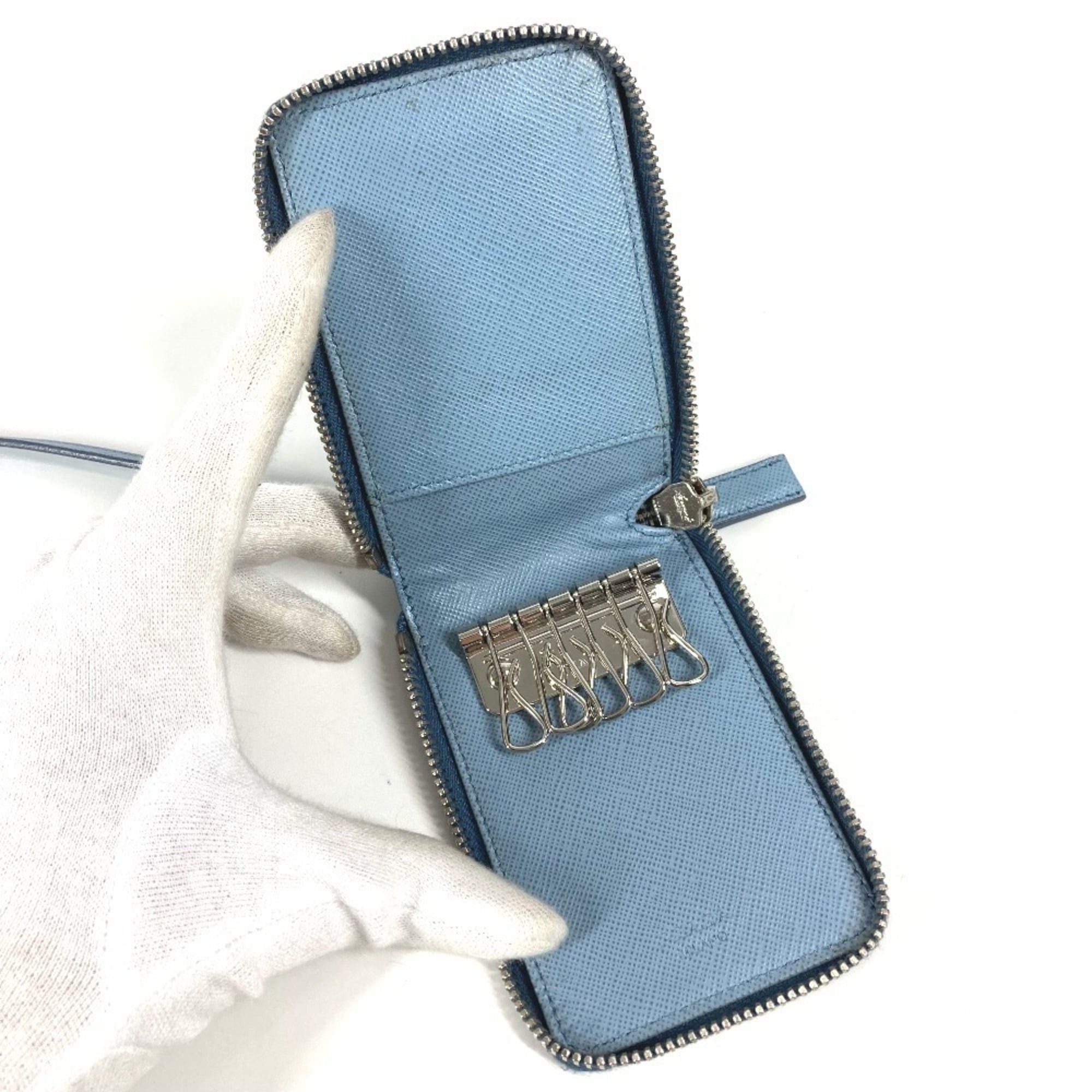 Prada Prada Round Zipper Key Case with Strap, Logo, 6-Piece Case, Leather, Men's/Women's, Blue Size ONE SIZE - 8 Thumbnail