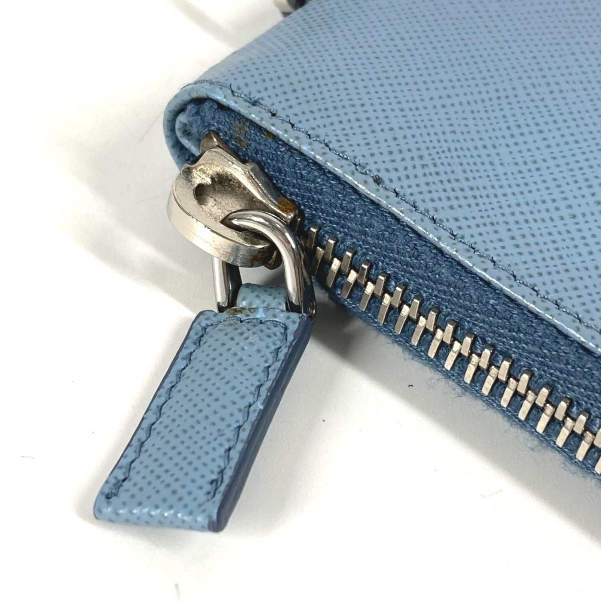 Prada Prada Round Zipper Key Case with Strap, Logo, 6-Piece Case, Leather, Men's/Women's, Blue Size ONE SIZE - 5 Thumbnail
