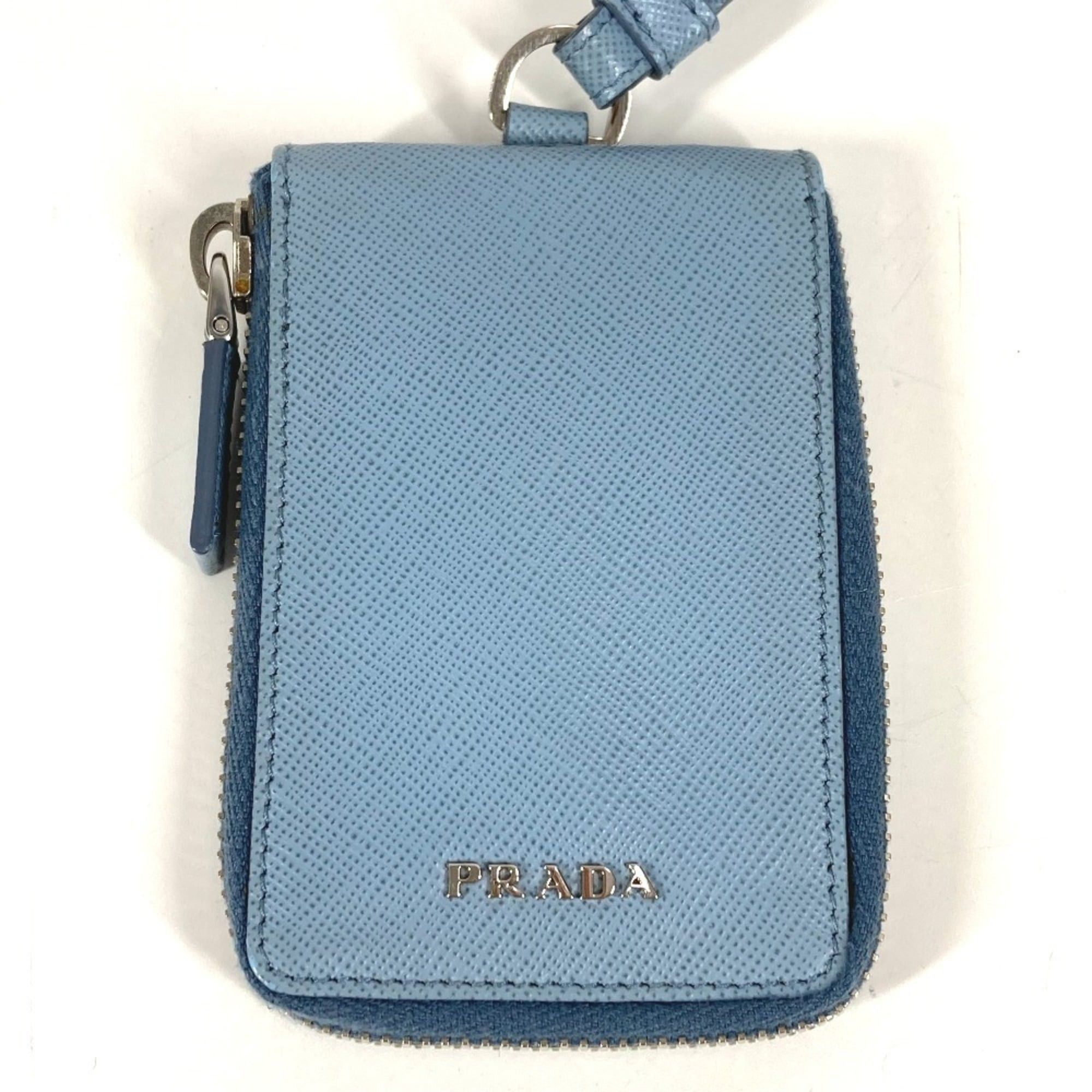 Prada Prada Round Zipper Key Case with Strap, Logo, 6-Piece Case, Leather, Men's/Women's, Blue Size ONE SIZE - 2 Thumbnail