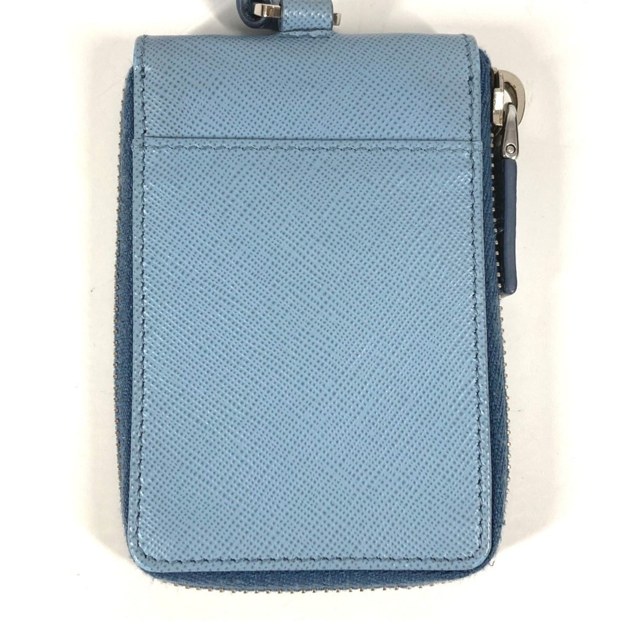 Prada Prada Round Zipper Key Case with Strap, Logo, 6-Piece Case, Leather, Men's/Women's, Blue Size ONE SIZE - 3 Thumbnail
