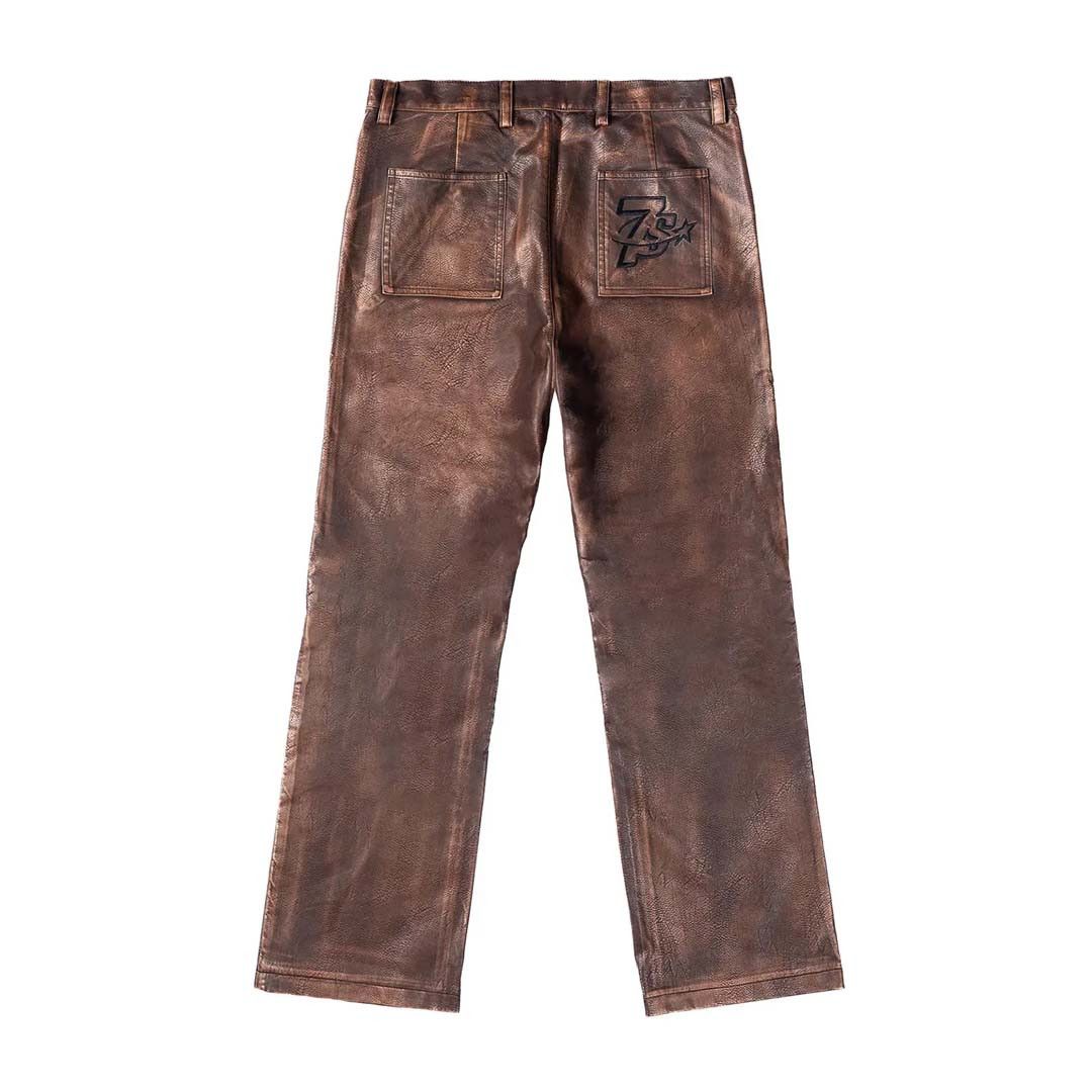 TRIPLE SEVENS Brown Leather PU Pants Size US 32 / EU 48 - 2 Thumbnail