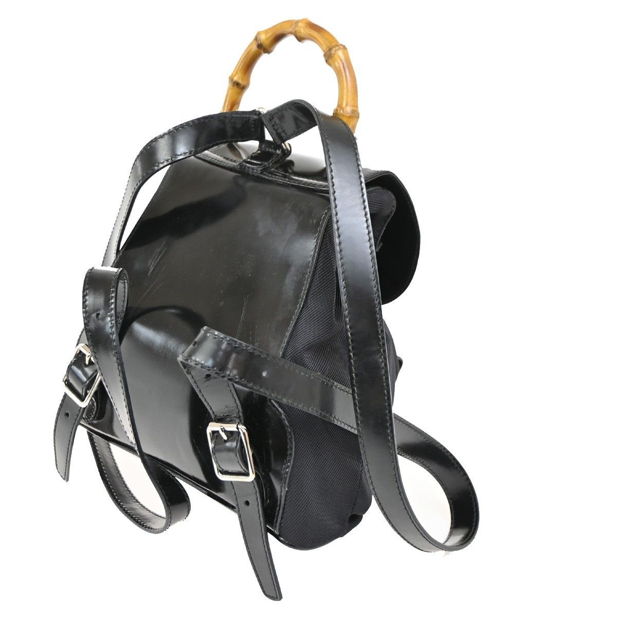 Gucci Gucci Vintage Bamboo Backpack Nylon and Patent Leather Size ONE SIZE - 4 Thumbnail