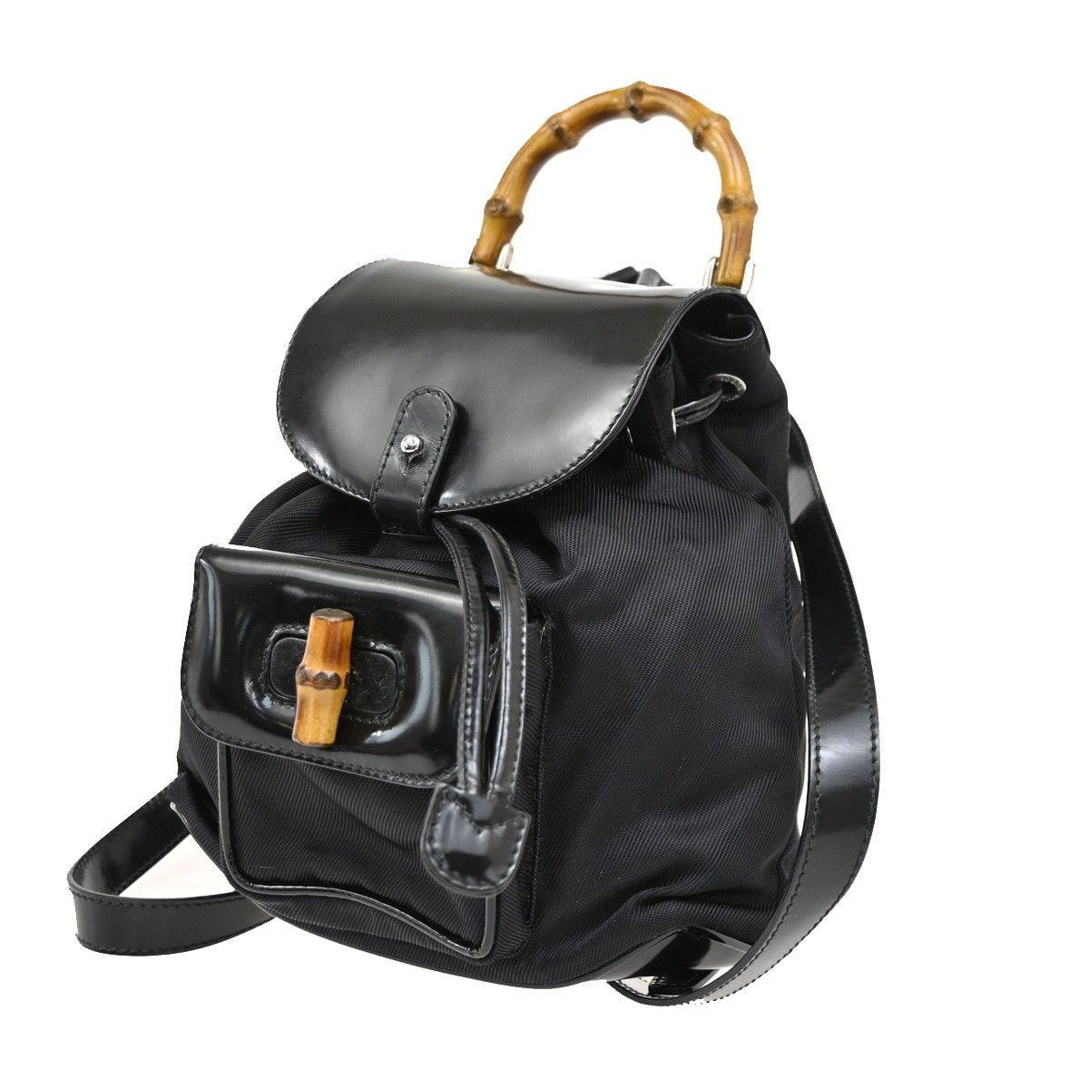 Gucci Gucci Vintage Bamboo Backpack Nylon and Patent Leather Size ONE SIZE - 3 Thumbnail