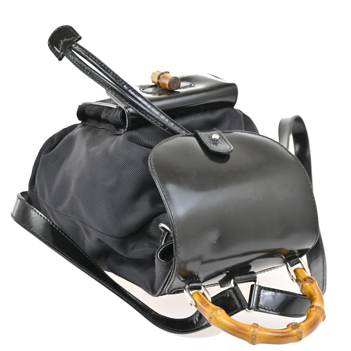 Gucci Gucci Vintage Bamboo Backpack Nylon and Patent Leather Size ONE SIZE - 10 Thumbnail