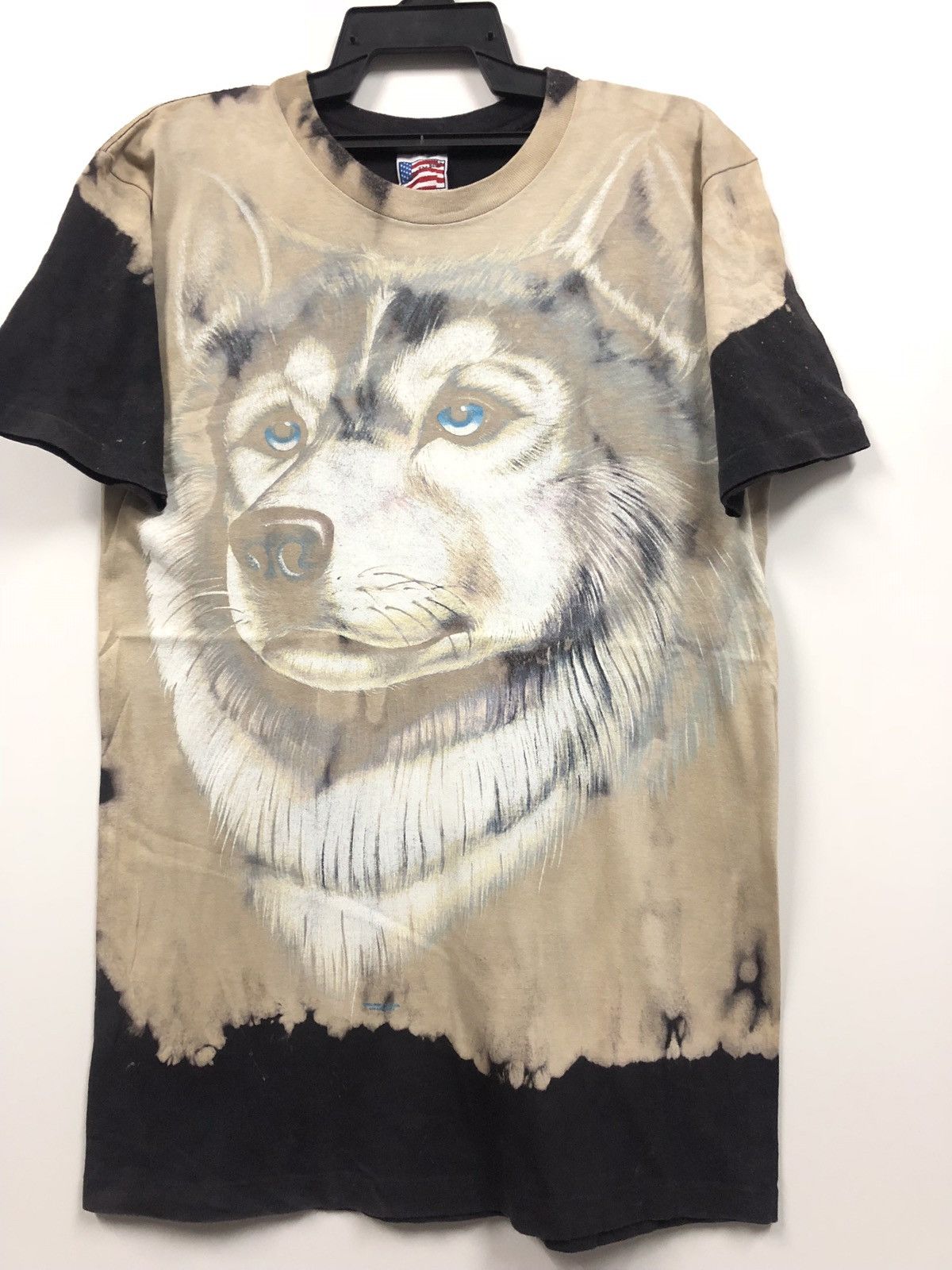 Vintage Wolf Tiger Fullprint T Shirt 90s Acid Wash Rare