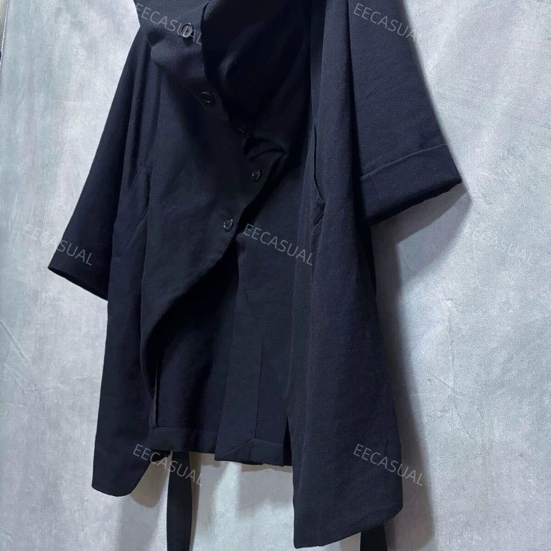 Ann Demeulemeester Black Asymmetric Double-breasted Button Coat Size US S / EU 44-46 / 1 - 6 Thumbnail