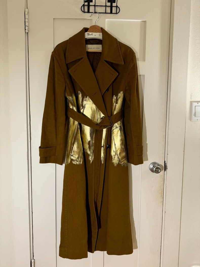 Dries Van Noten Dries Van Noten Hand-Painted Gold Trench Coat Size US M / EU 48-50 / 2 - 2 Thumbnail