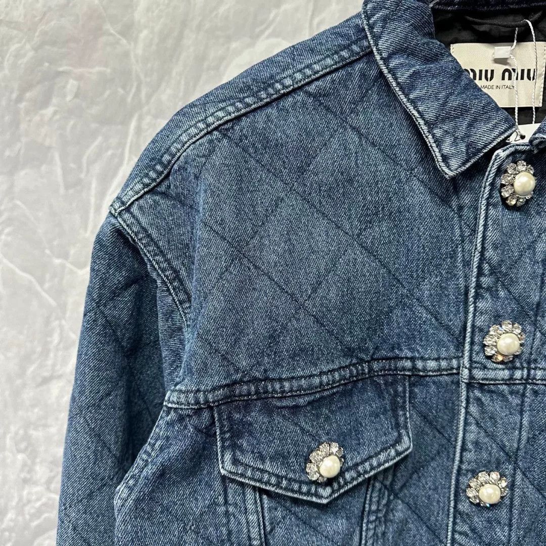 Miu Miu miumiu pearl embellished denim jacket Size S / US 4 / IT 40 - 3 Thumbnail