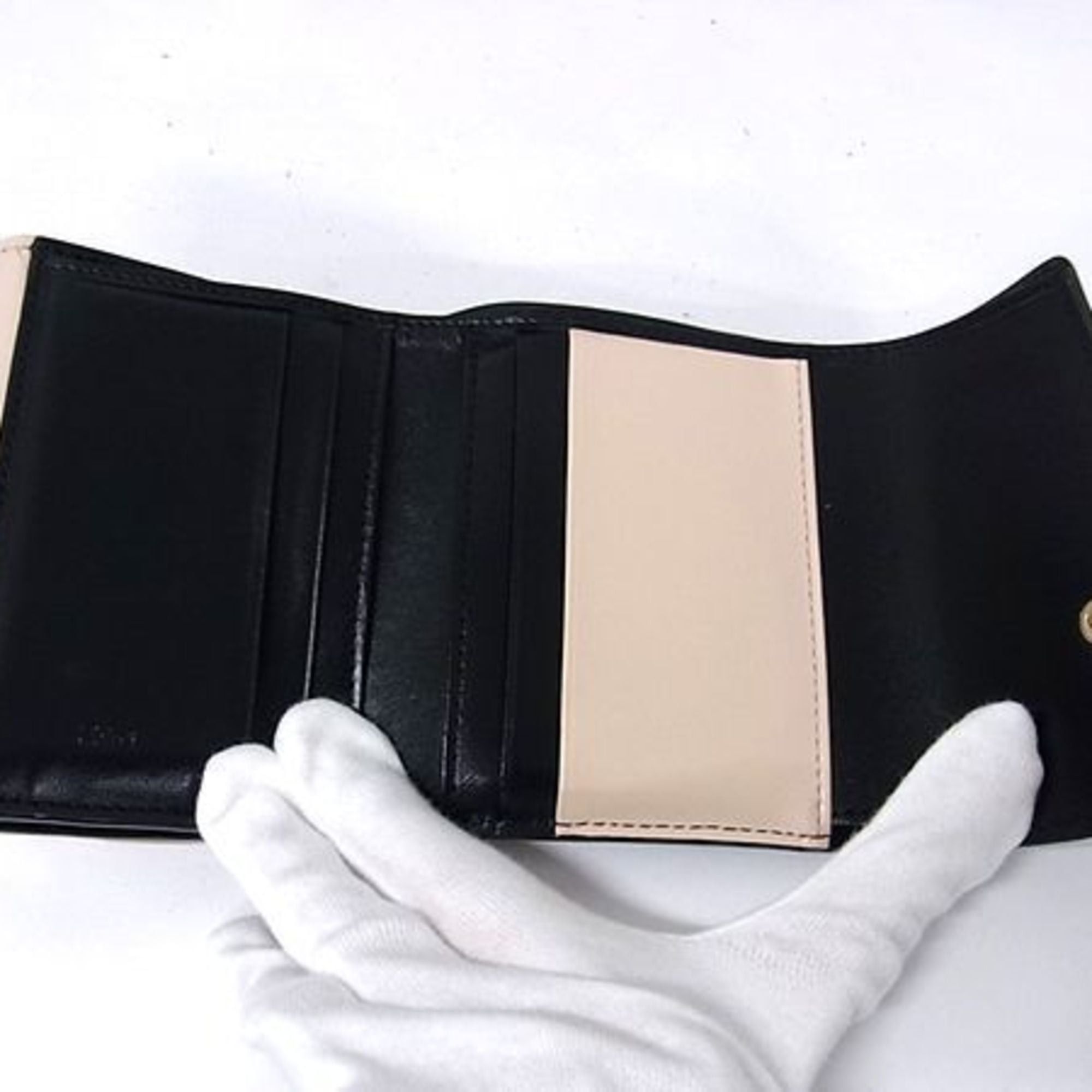 Chloe Chloé Chloe KIKI Small Trifold Wallet in Black and Beige Leather. Women's Wallet. Size ONE SIZE - 5 Thumbnail