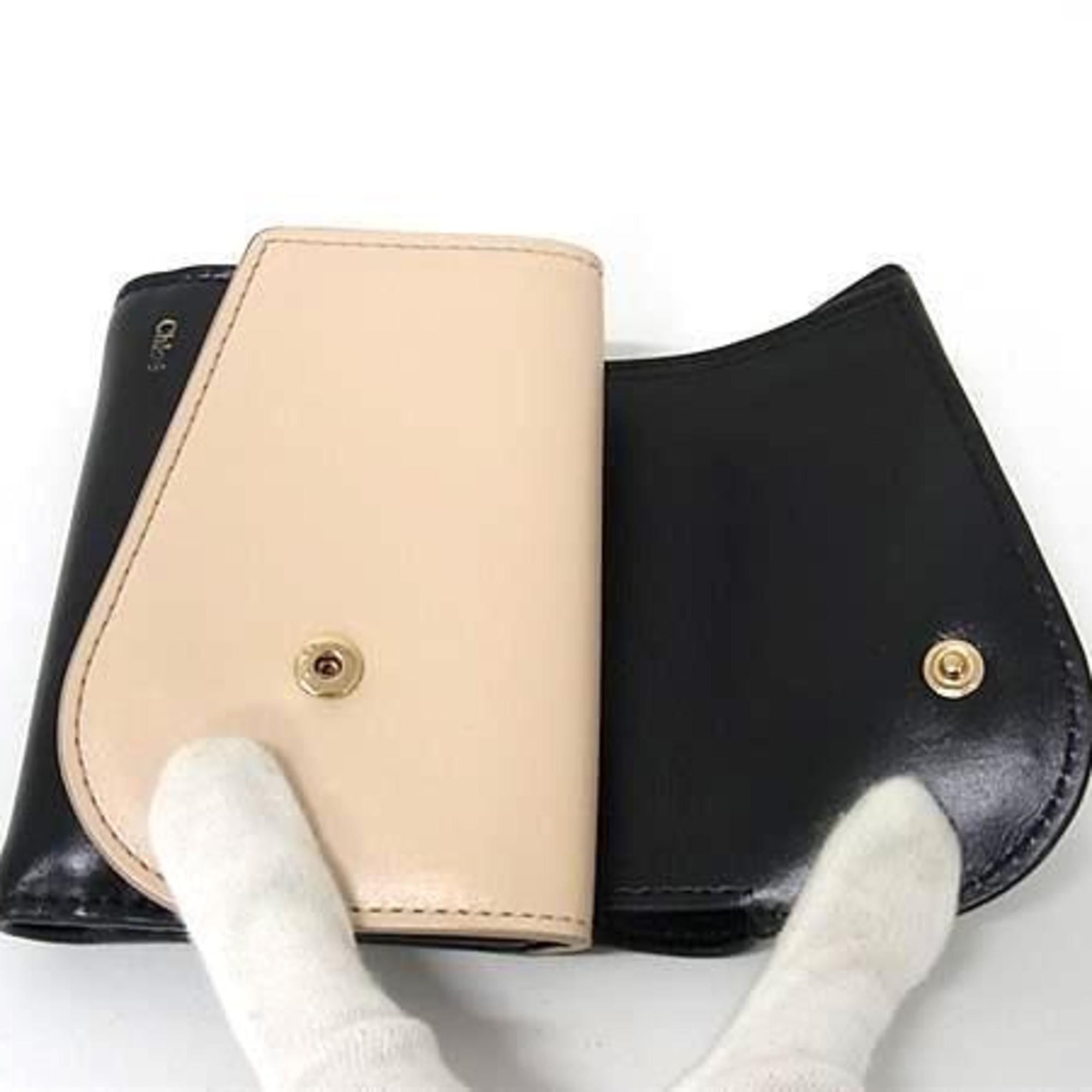 Chloe Chloé Chloe KIKI Small Trifold Wallet in Black and Beige Leather. Women's Wallet. Size ONE SIZE - 4 Thumbnail