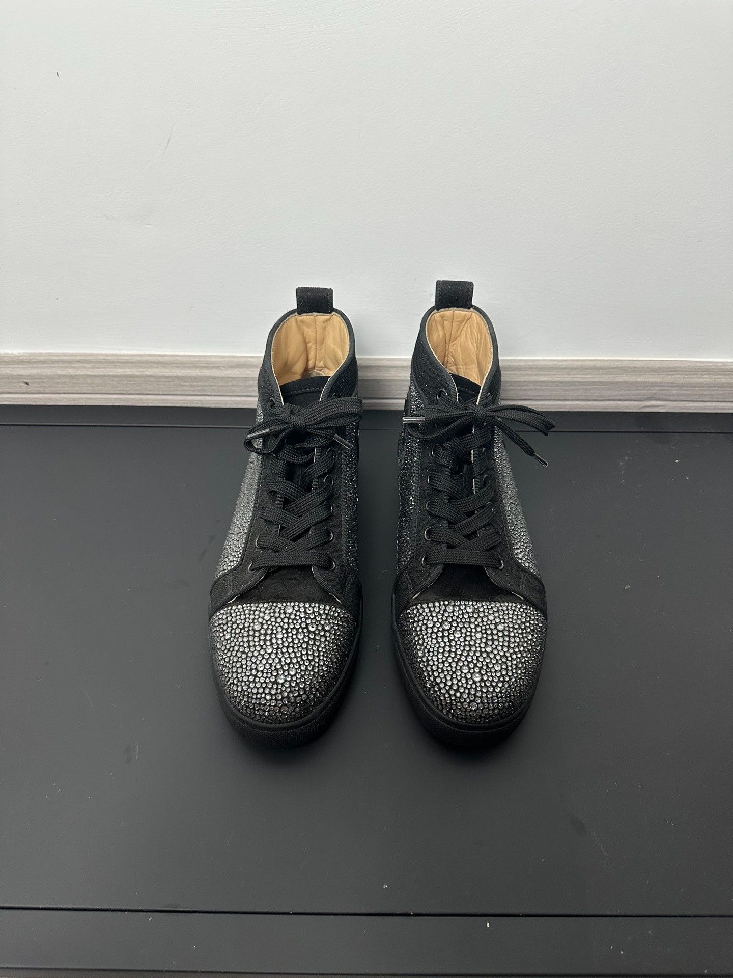 Christian Louboutin Christian Louboutin Black Diamante High Top Sneakers Size US 7.5 / IT 37.5 - 2 Thumbnail