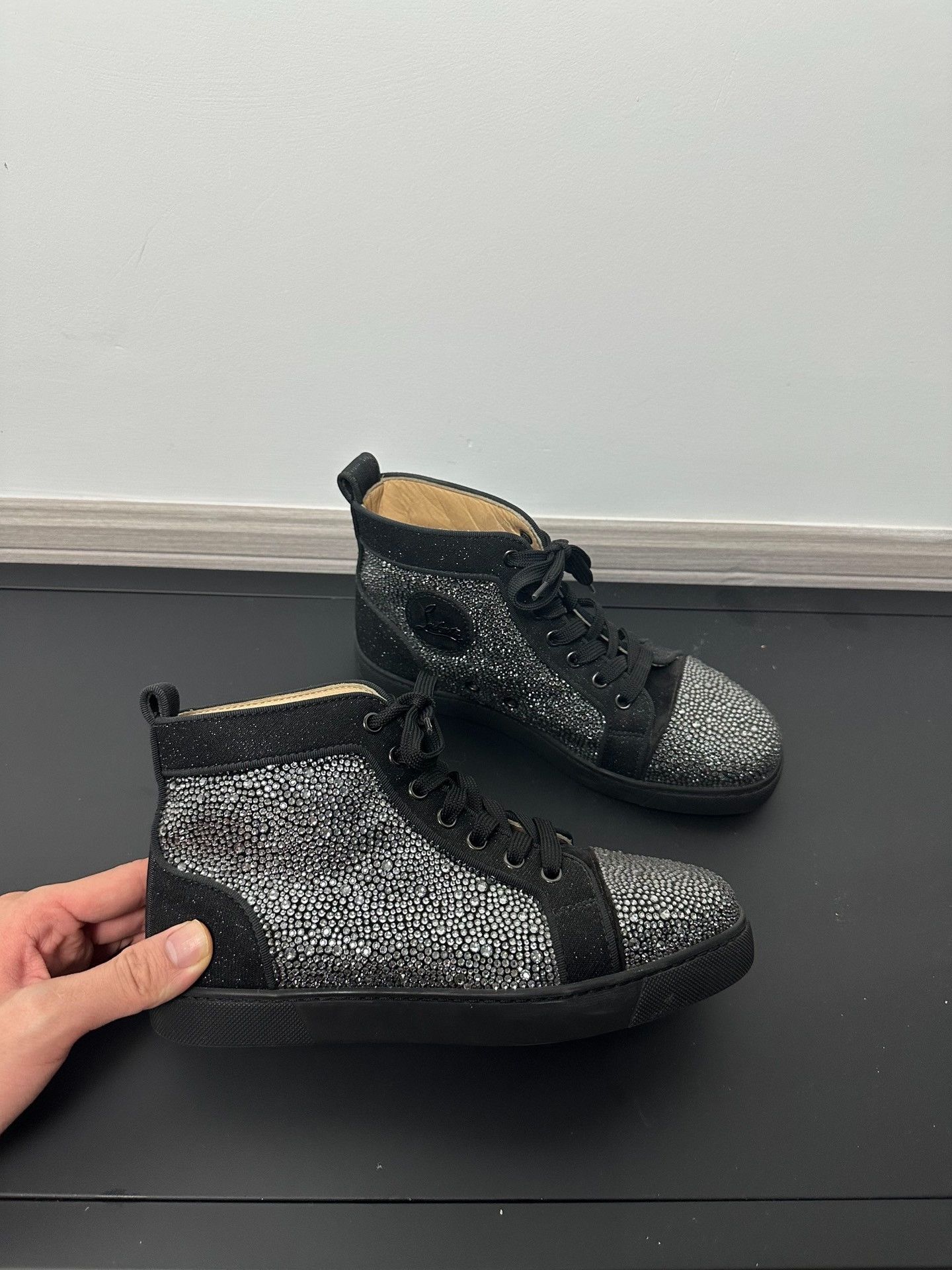 Christian Louboutin Christian Louboutin Black Diamante High Top Sneakers Size US 7.5 / IT 37.5 - 3 Thumbnail