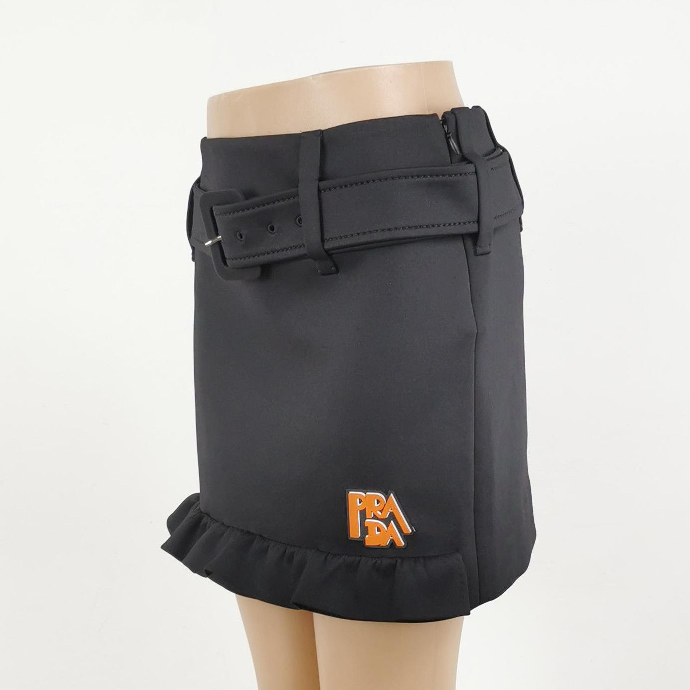 Prada Prada Logo Waist Ruffled Skirt in Black 0089 Size 40" / US 18 - 2 Thumbnail