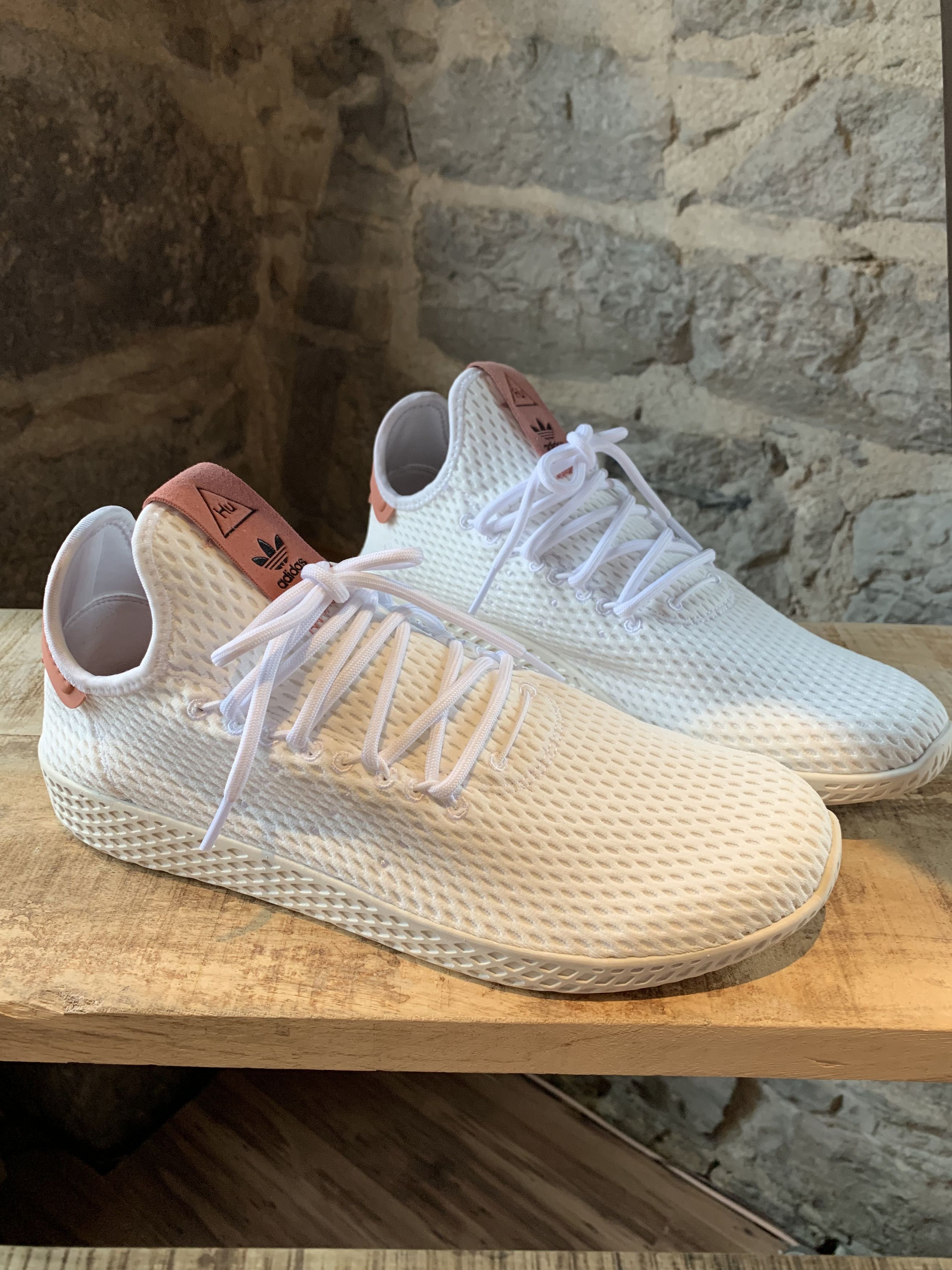 Adidas  Pharrell Adidas Pharrell Williams Tennis HU White Pink Salmon Mesh  Sneakers | Grailed