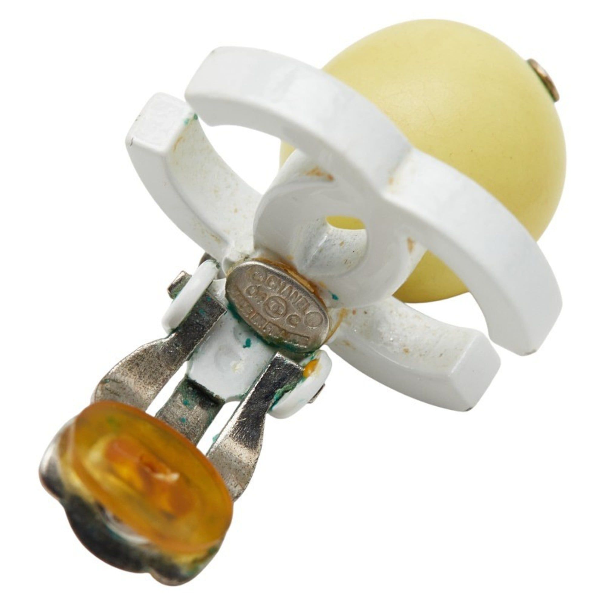 Chanel Chanel Coco Mark Swing Earrings, White and Yellow, Plastic, Women's, CHANEL Size ONE SIZE - 5 Thumbnail