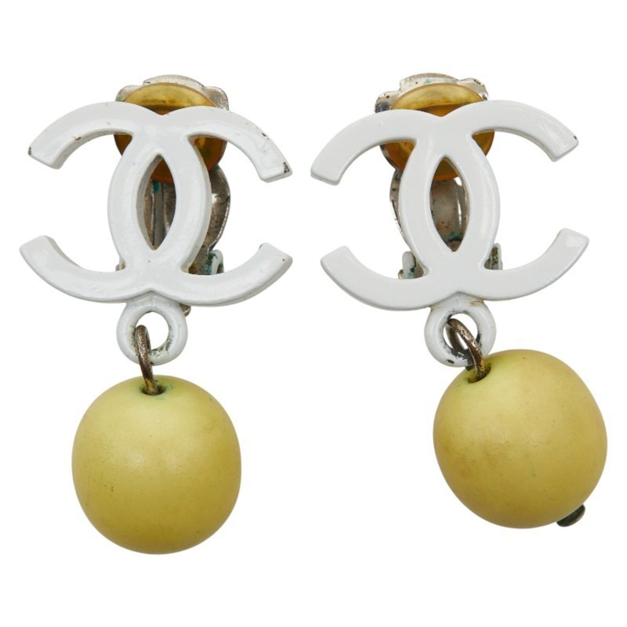 Chanel Chanel Coco Mark Swing Earrings, White and Yellow, Plastic, Women's, CHANEL Size ONE SIZE - 2 Thumbnail