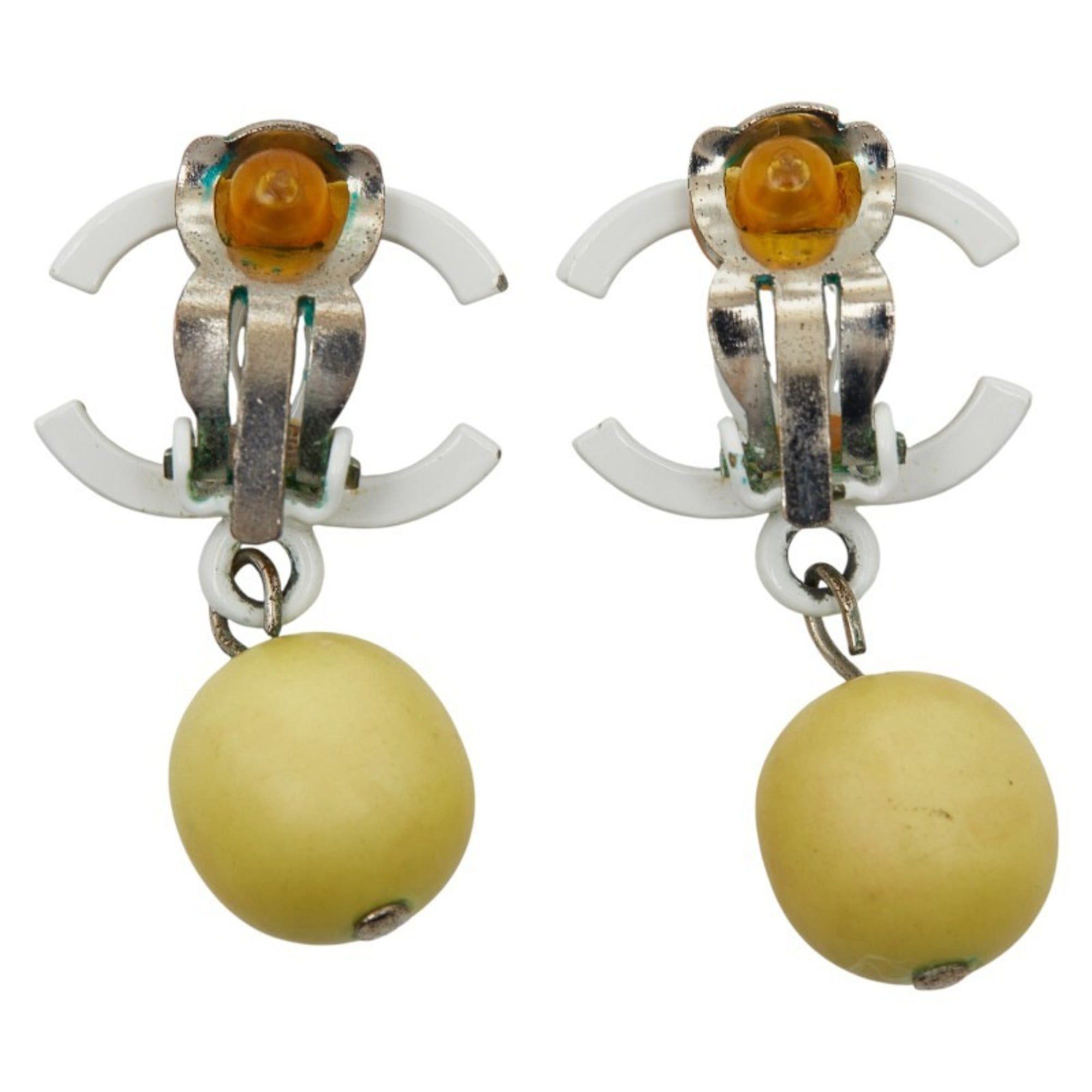 Chanel Chanel Coco Mark Swing Earrings, White and Yellow, Plastic, Women's, CHANEL Size ONE SIZE - 3 Thumbnail