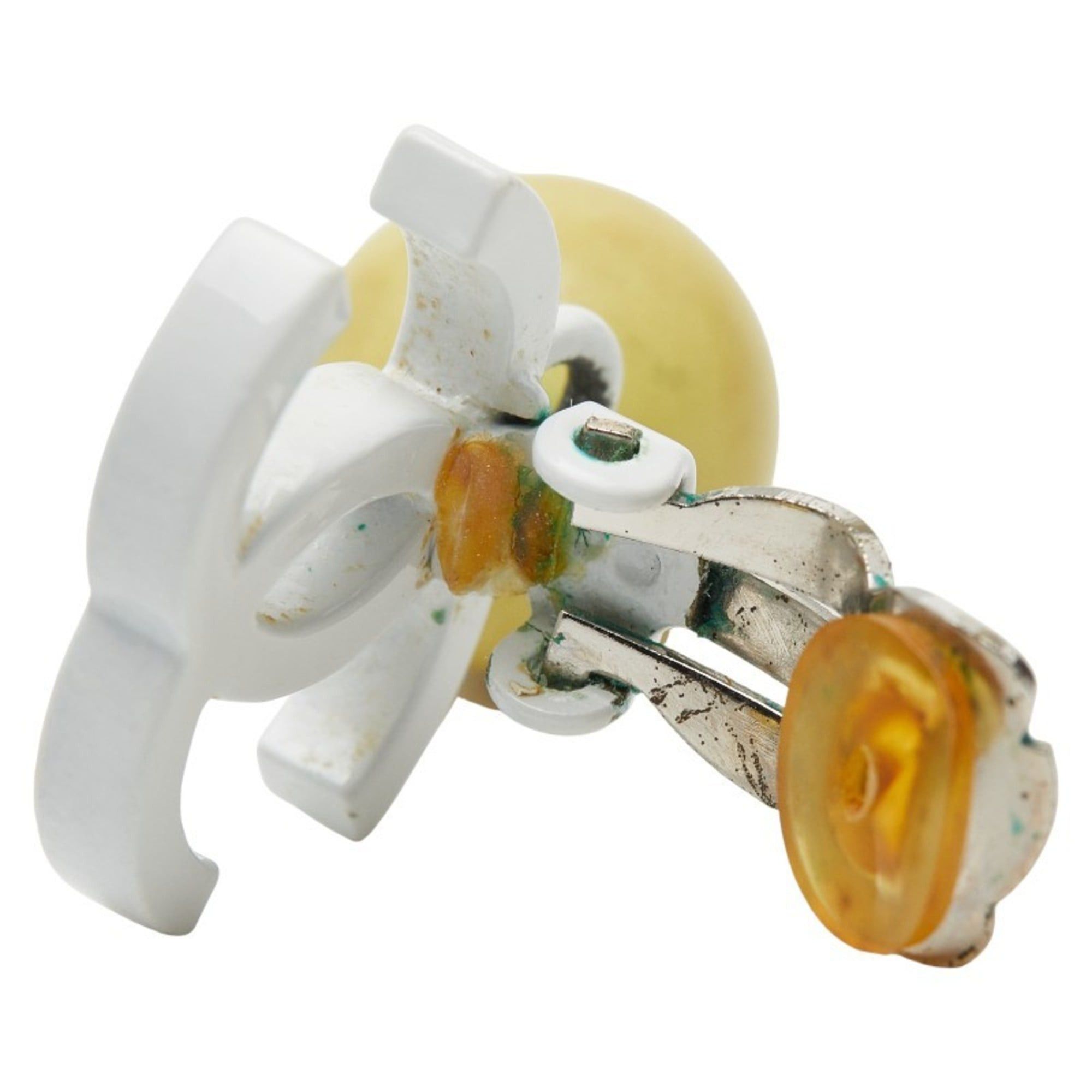 Chanel Chanel Coco Mark Swing Earrings, White and Yellow, Plastic, Women's, CHANEL Size ONE SIZE - 4 Thumbnail