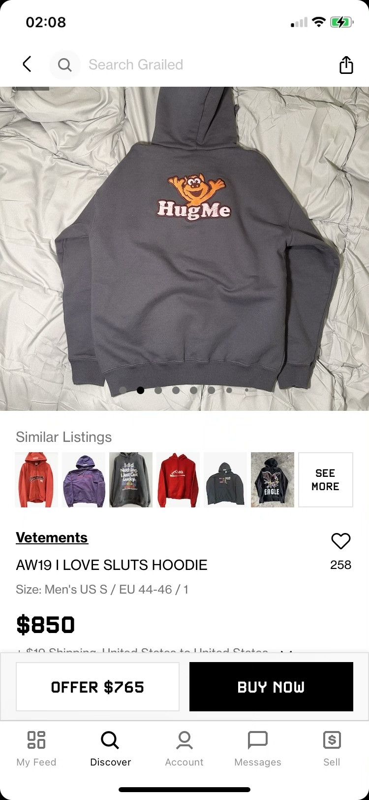 Vetements vetements hug me gray hoodie with graphic print Size ONE SIZE - 7 Thumbnail