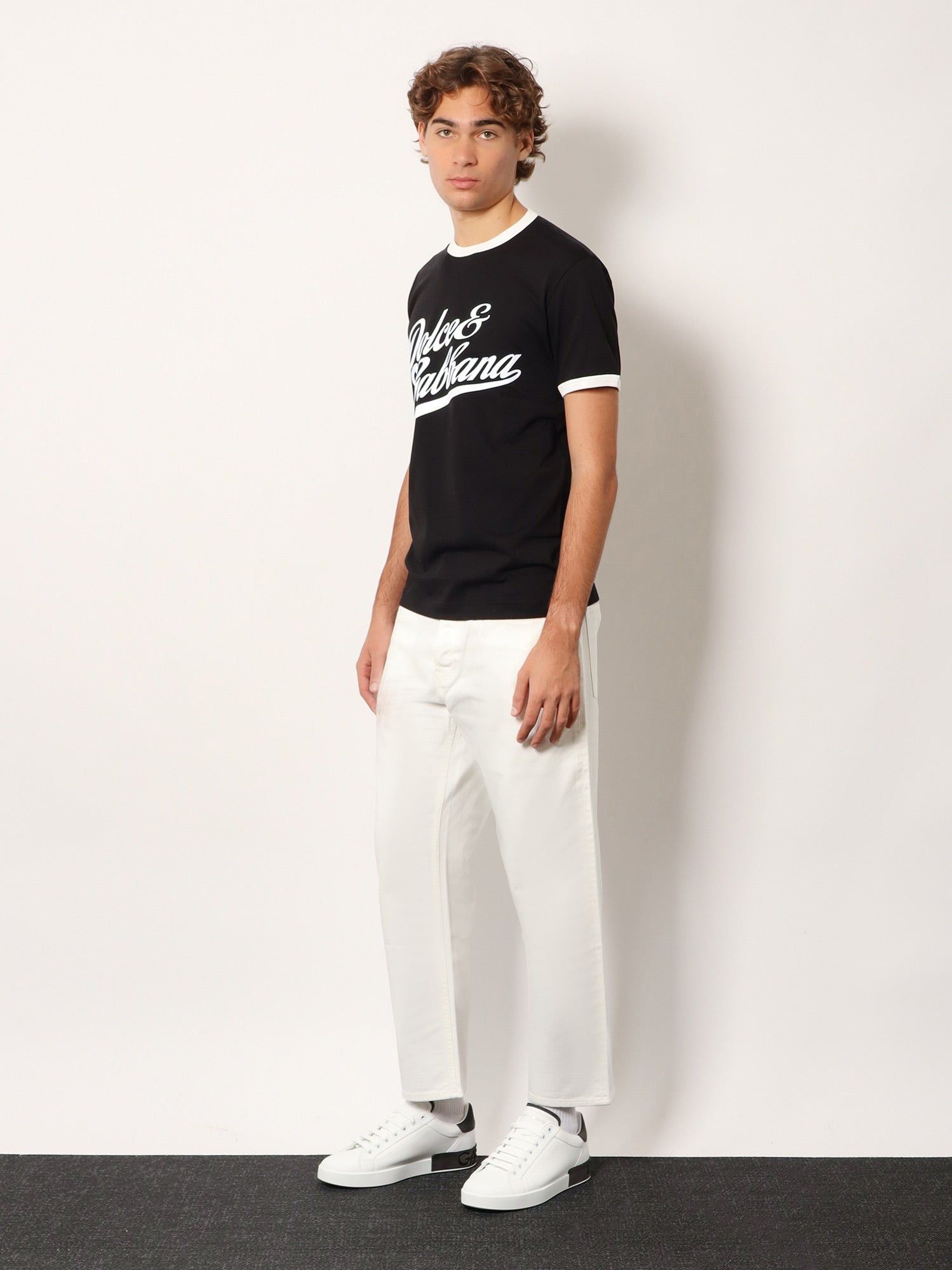 Cotton T-Shirt With Flocked Logo Print