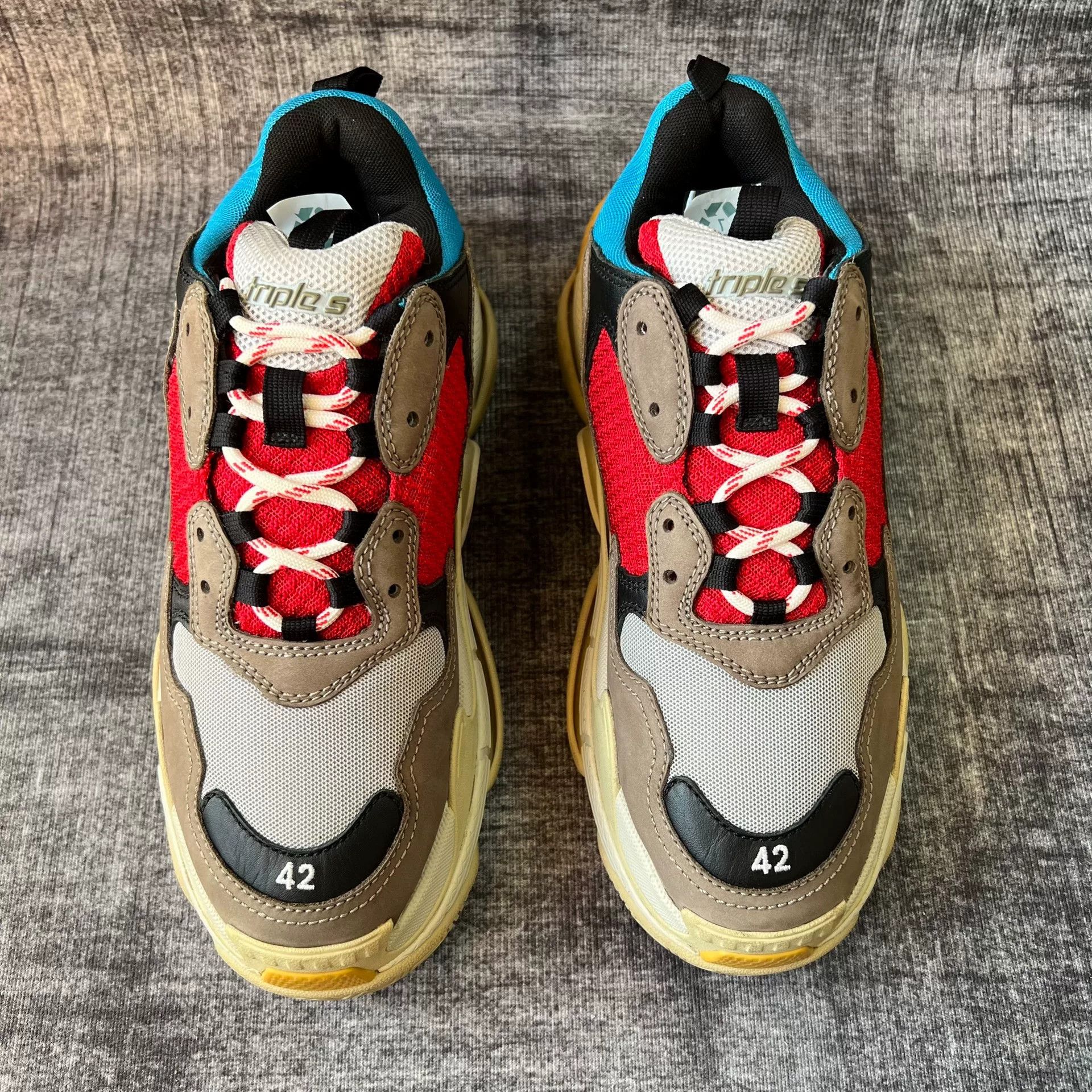 Balenciaga Balenciaga Triple S Red Blue Grey Sneakers Size US 10 / EU 43 - 2 Thumbnail