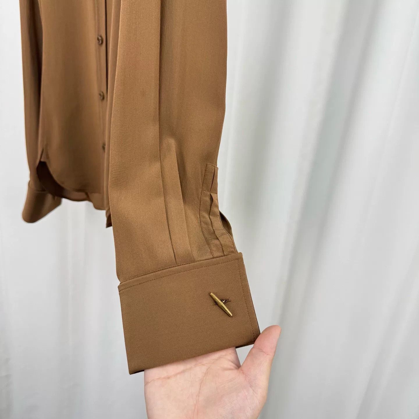 Saint Laurent Paris brown silk shirt with cuff details Size S / US 4 / IT 40 - 4 Thumbnail