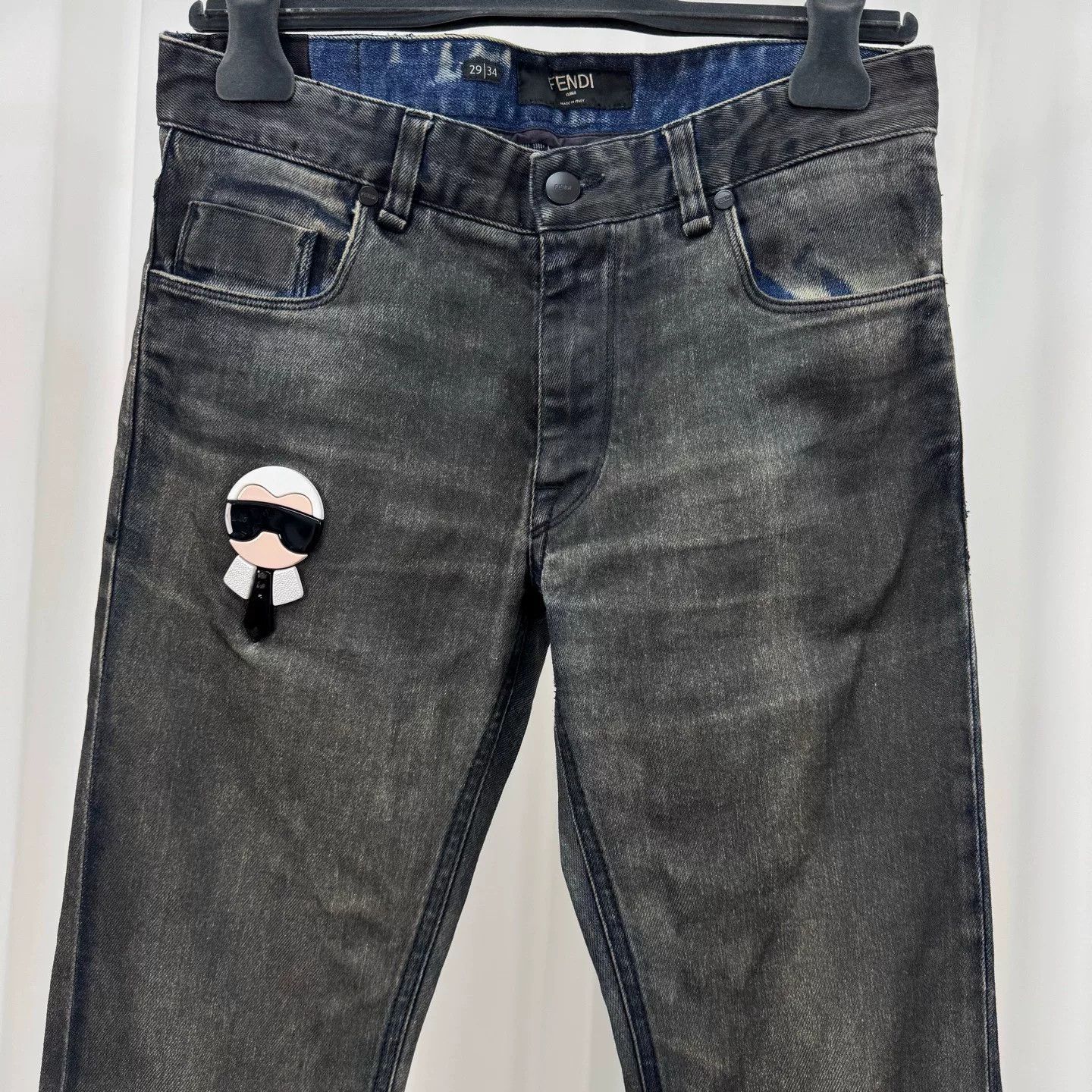 Fendi fendi washed denim pants with leather patch Size 29" - 3 Thumbnail
