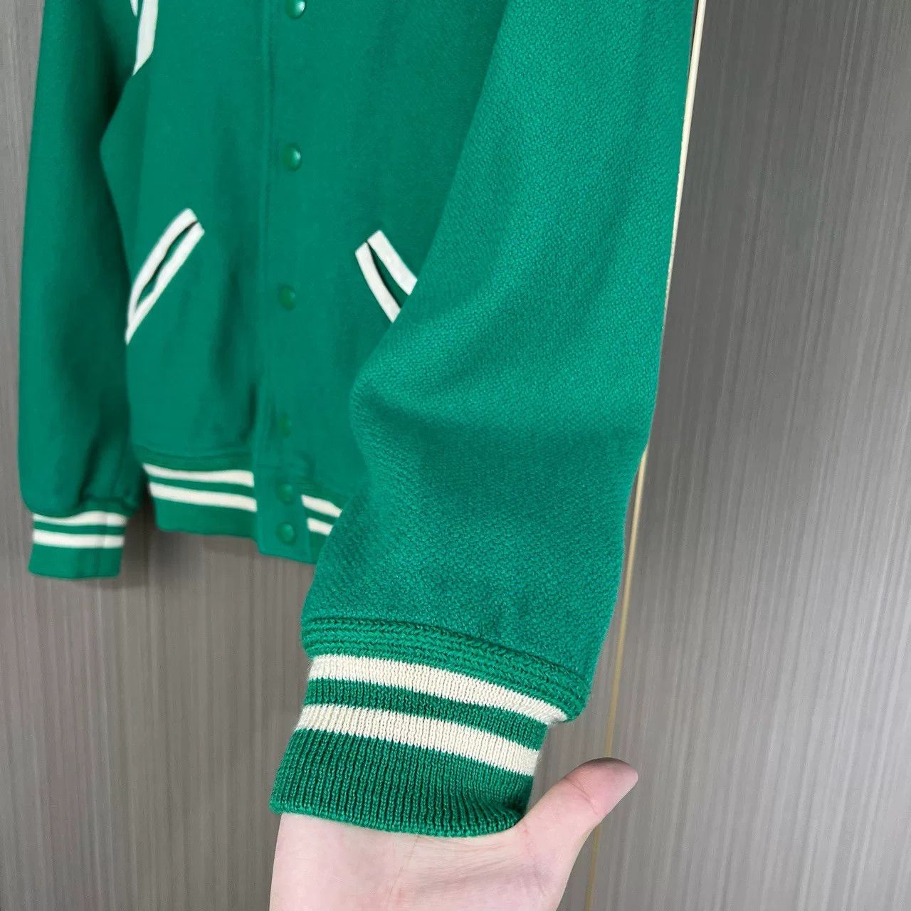 Saint Laurent Paris green wool baseball jacket by saint laurent Size US M / EU 48-50 / 2 - 4 Thumbnail