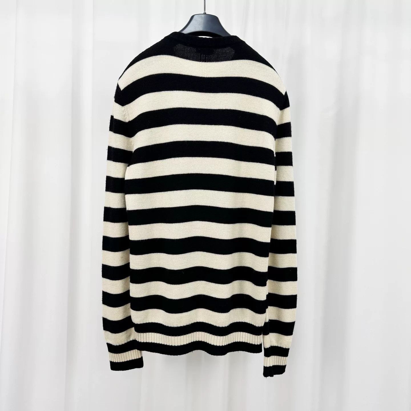 Saint Laurent Paris black and white striped wool knit sweater Size US L / EU 52-54 / 3 - 2 Thumbnail