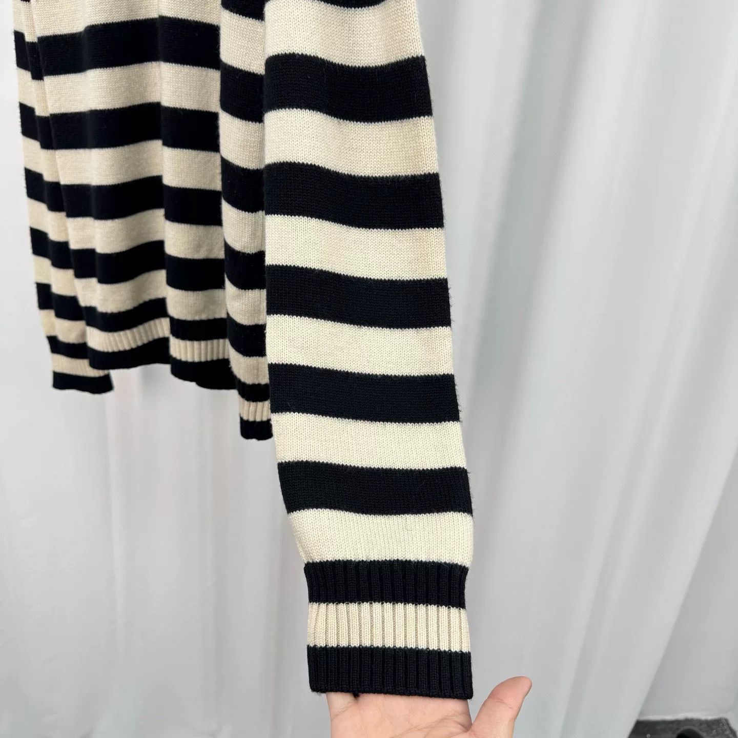 Saint Laurent Paris black and white striped wool knit sweater Size US L / EU 52-54 / 3 - 4 Thumbnail
