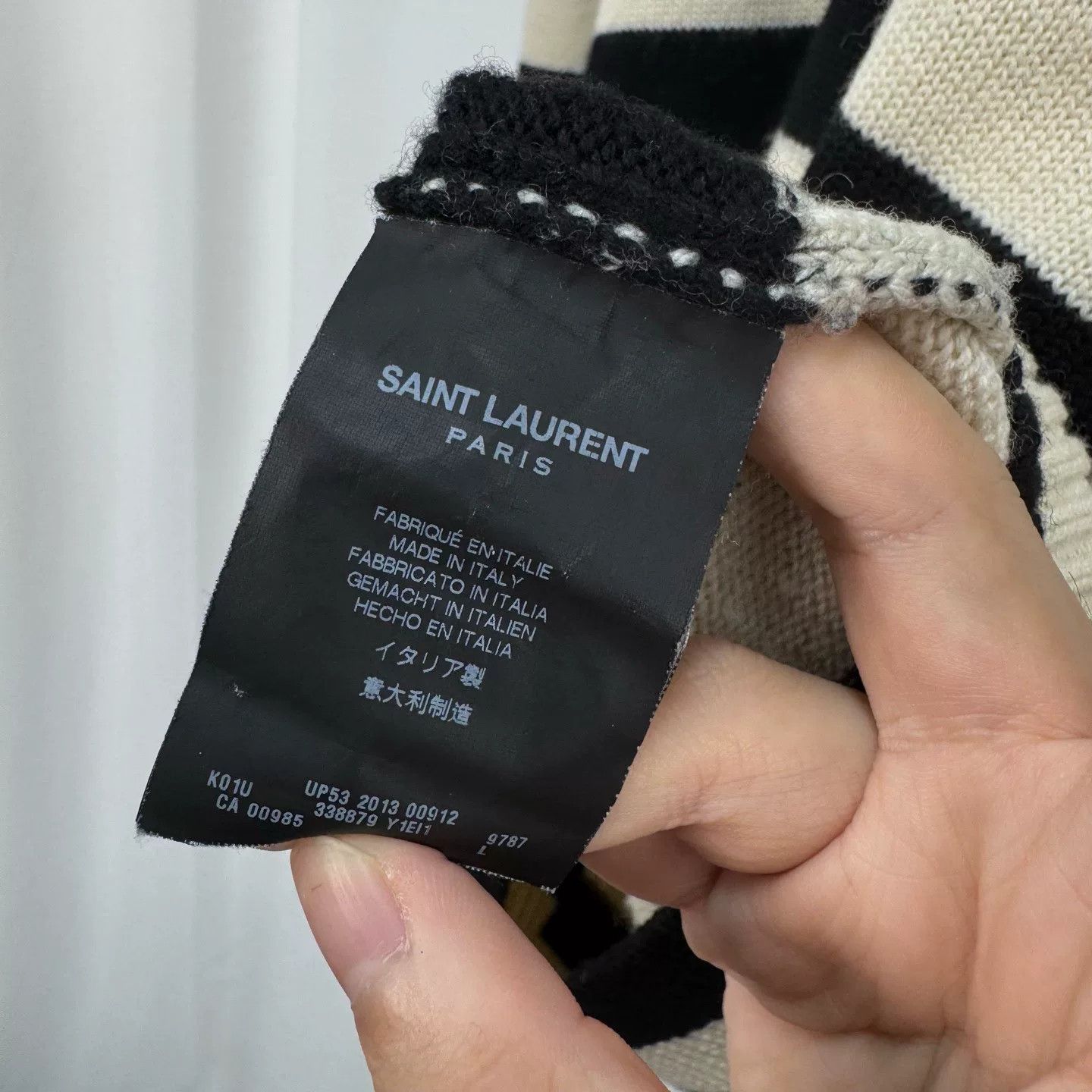 Saint Laurent Paris black and white striped wool knit sweater Size US L / EU 52-54 / 3 - 7 Thumbnail