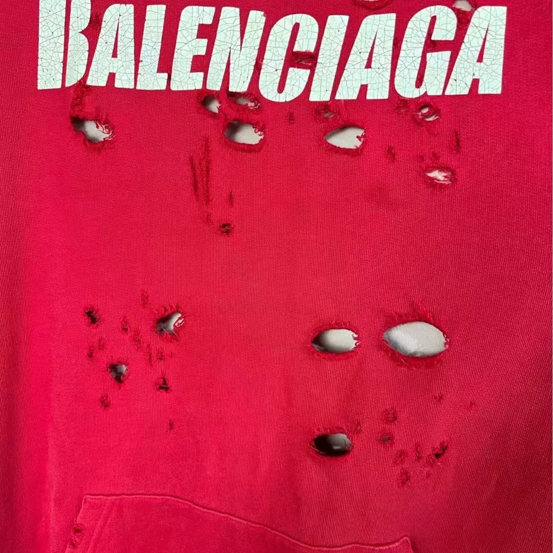 Balenciaga balenciaga red logo distressed hoodie Size US XS / EU 42 / 0 - 4 Thumbnail