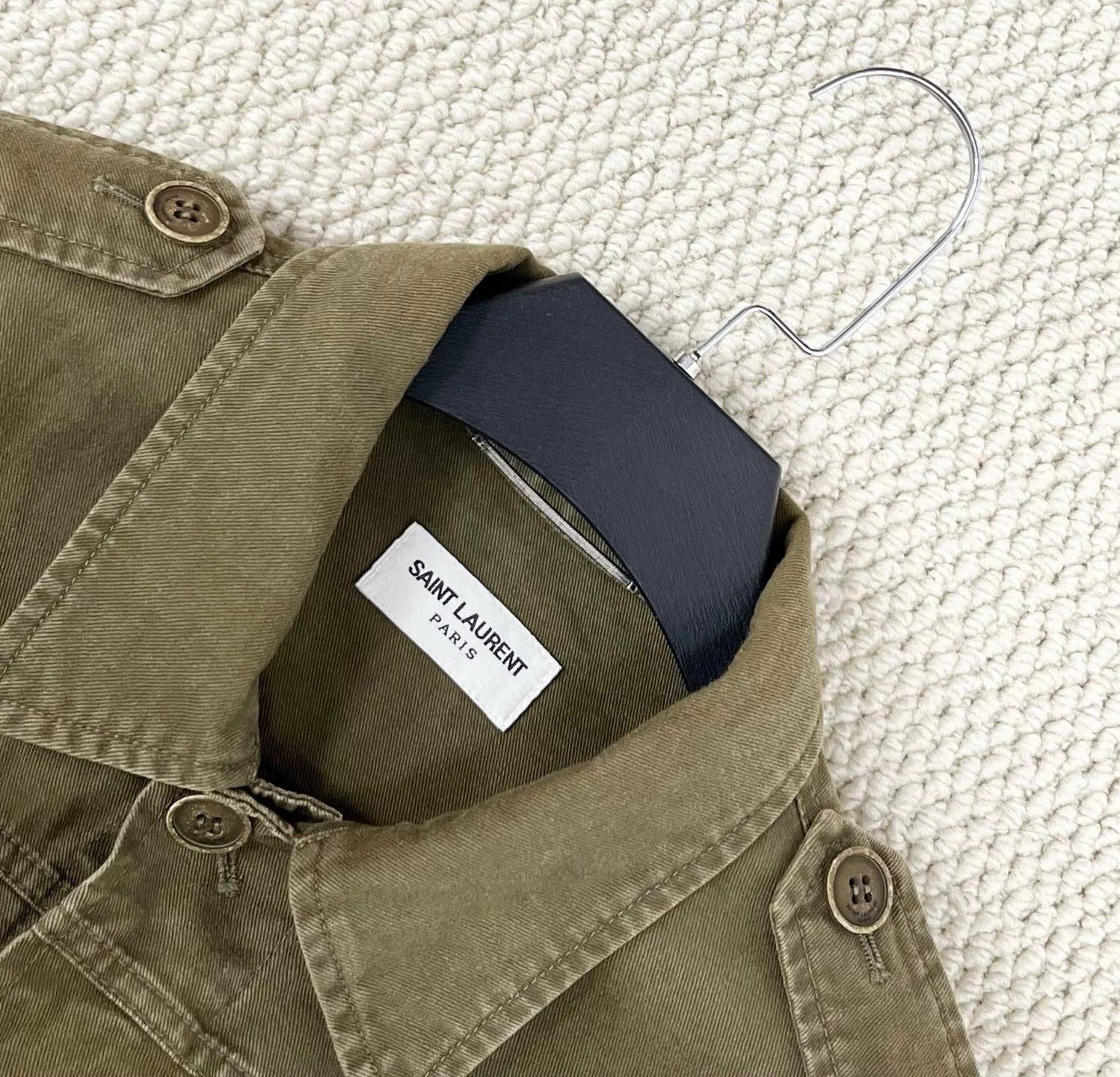 Saint Laurent Paris army green distressed logo denim jacket Size US L / EU 52-54 / 3 - 3 Thumbnail
