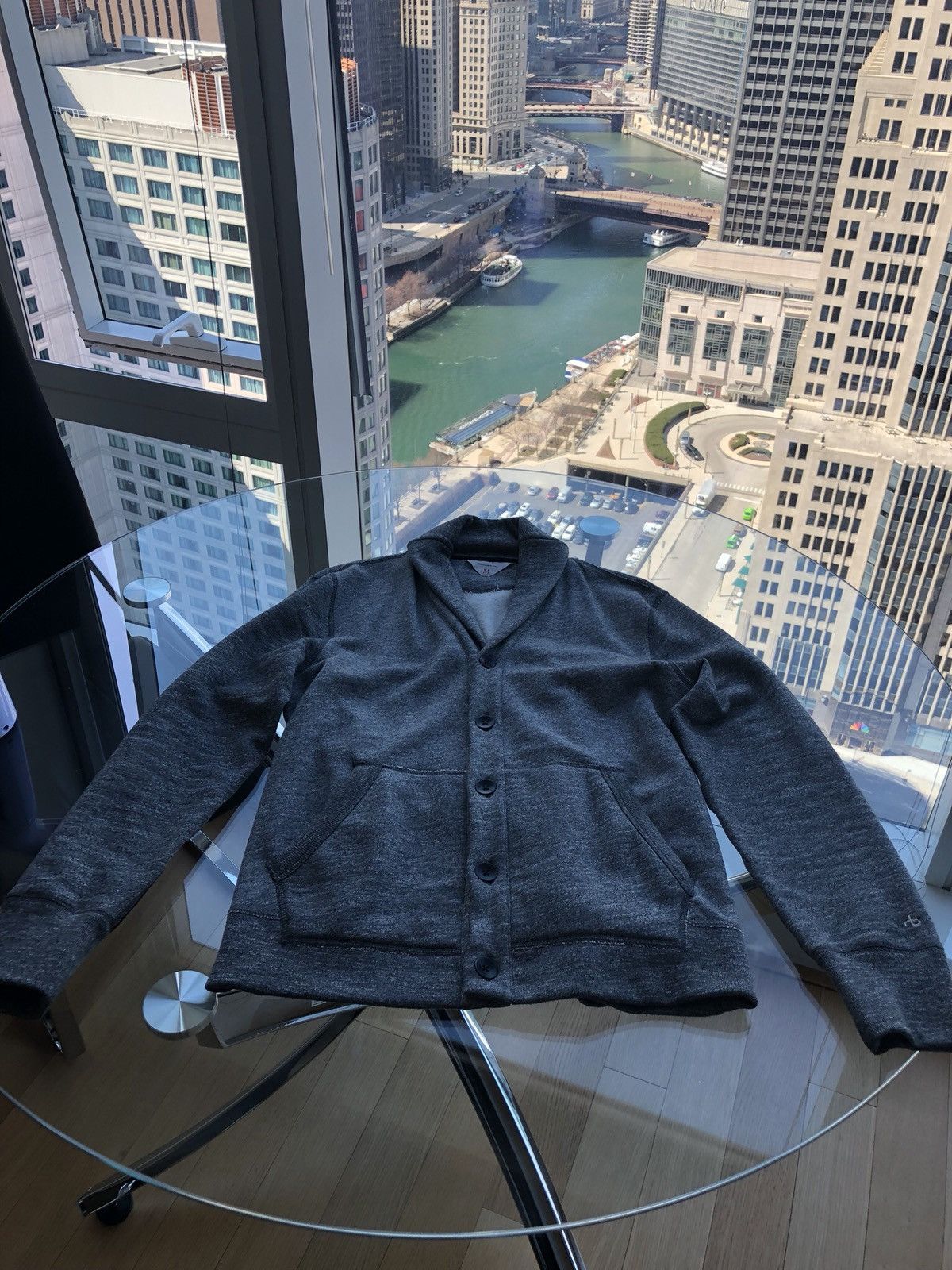 Rag Bone Shawl Collar Cardigan W Elbow Patches Gray