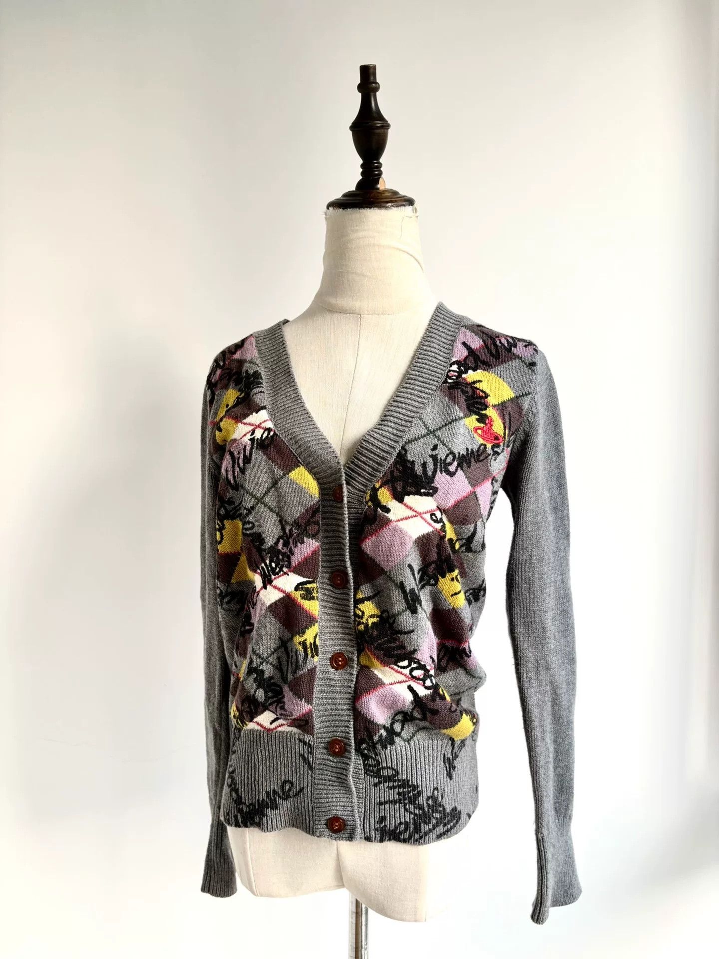 Vivienne Westwood Vivienne Westwood Gray Argyle Knit Cardigan Size US S / EU 44-46 / 1 - 2 Thumbnail