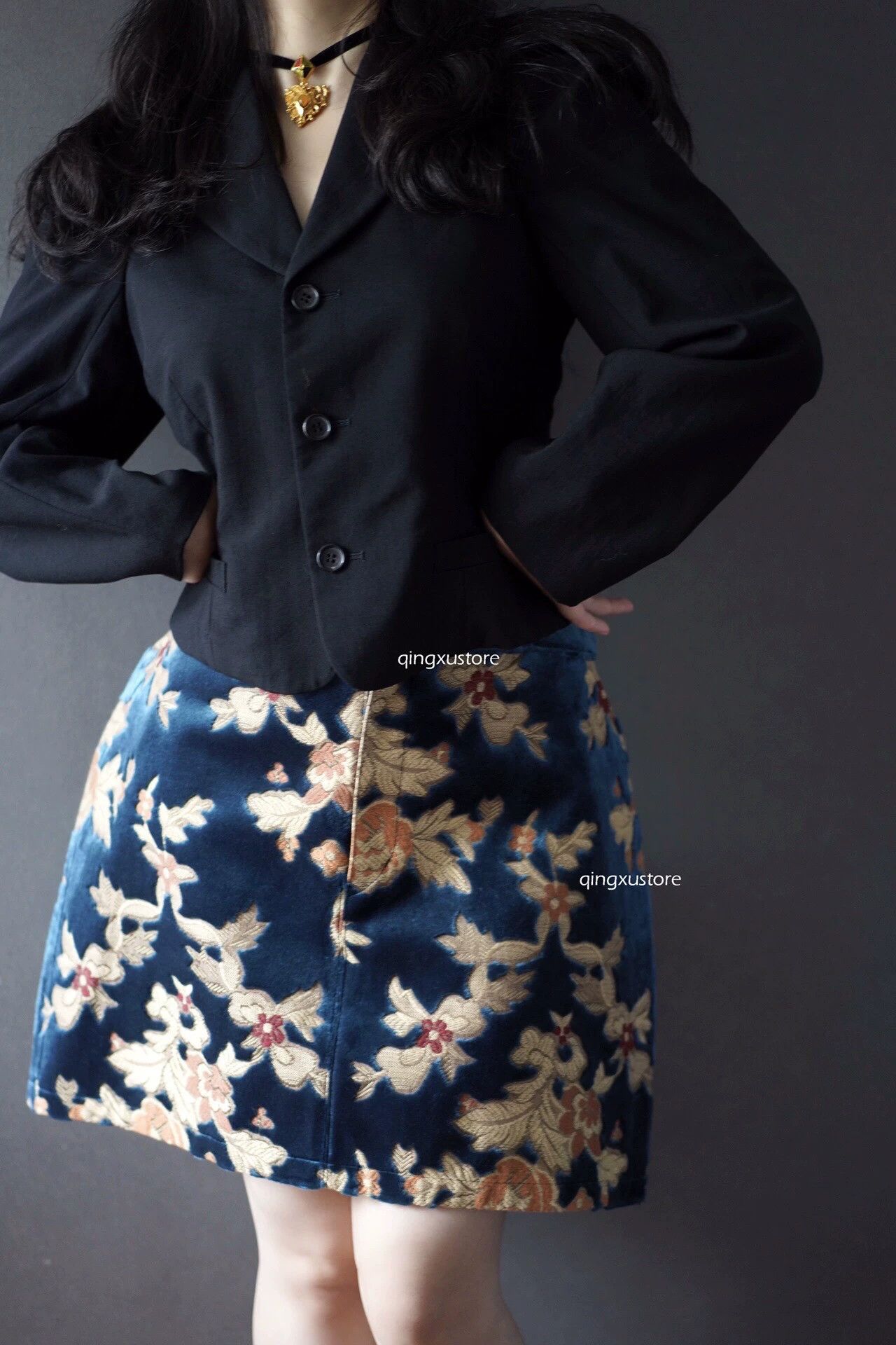 Junya Watanabe junya watanabe floral patterned blue skirt Size US 27 - 8 Thumbnail