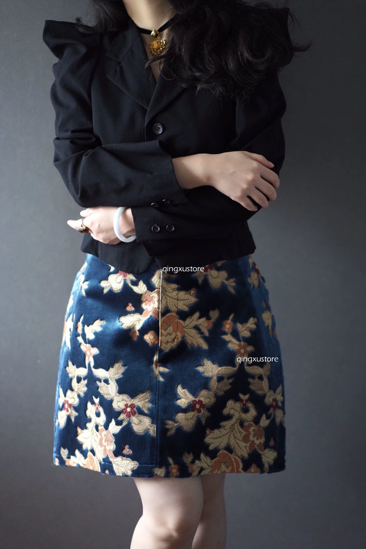 Junya Watanabe junya watanabe floral patterned blue skirt Size US 27 - 7 Thumbnail