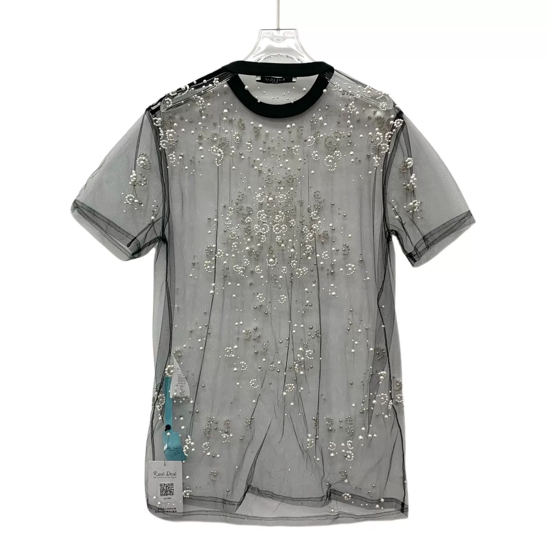 Givenchy gray embellished sheer cotton short sleeve top Size US XXS / EU 40 - 2 Thumbnail