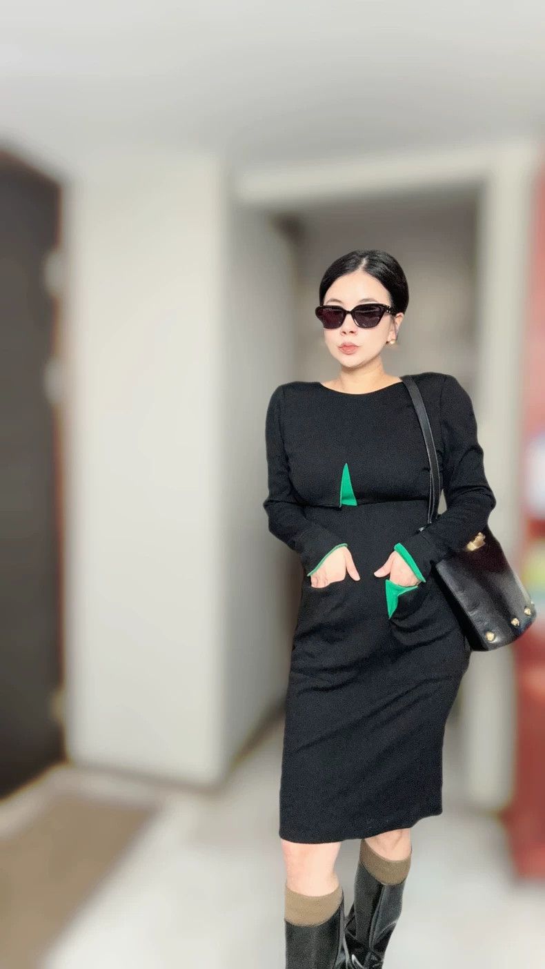 Hermes Black Green Wool Knit Dress Size US L / EU 52-54 / 3 - 2 Thumbnail