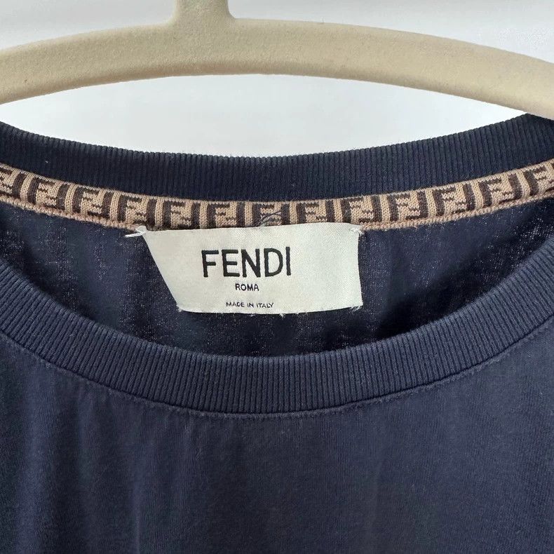 Fendi Fendi Navy Flocked Logo Short Sleeve T-Shirt Size US S / EU 44-46 / 1 - 3 Thumbnail